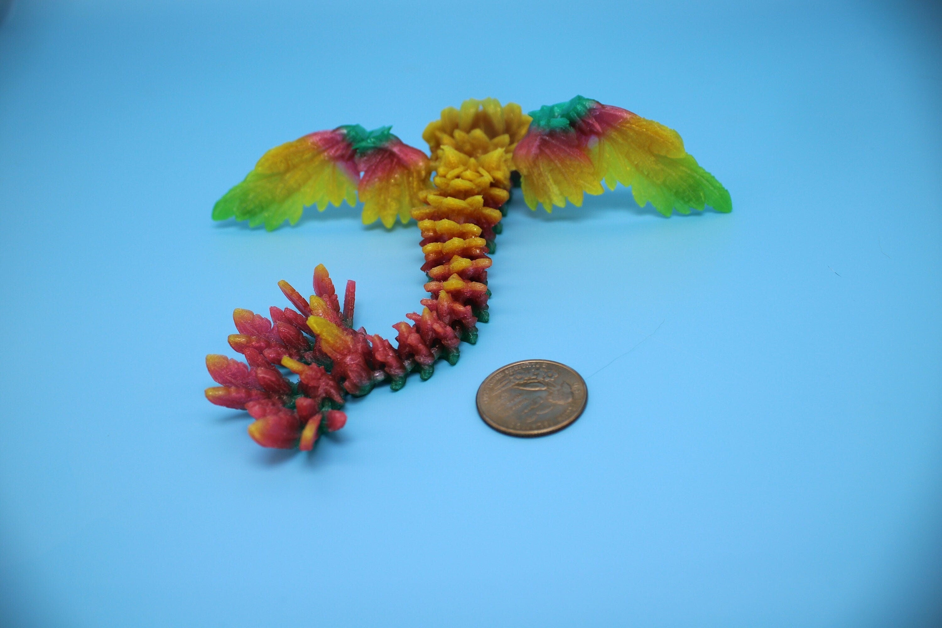 Miniature Baby Flying Serpent Dragon Rainbow 3D printed articulating Toy Fidget Flexi Toy 7 in. head to tail Stress Relief Gift