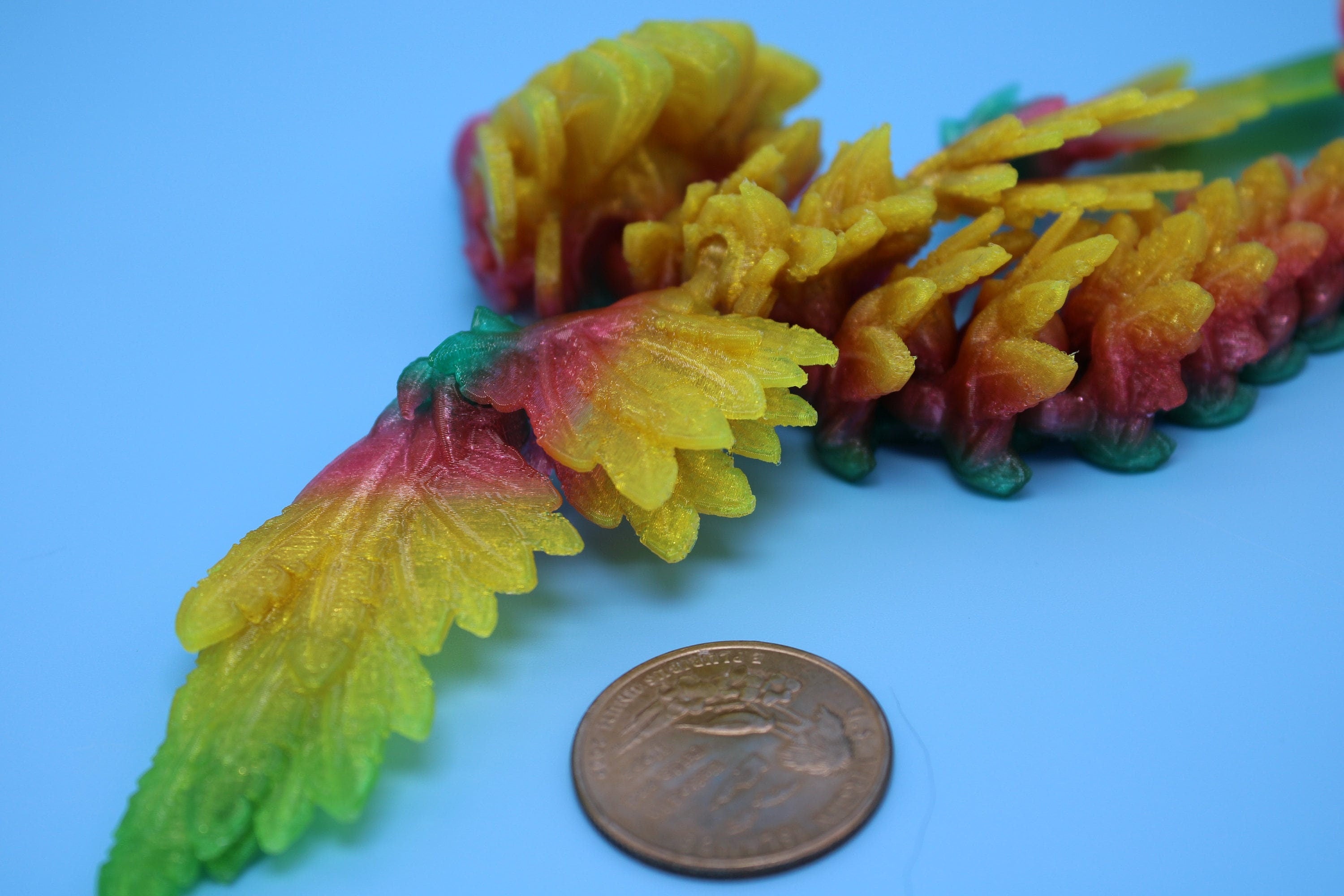 Miniature Baby Flying Serpent Dragon Rainbow 3D printed articulating Toy Fidget Flexi Toy 7 in. head to tail Stress Relief Gift