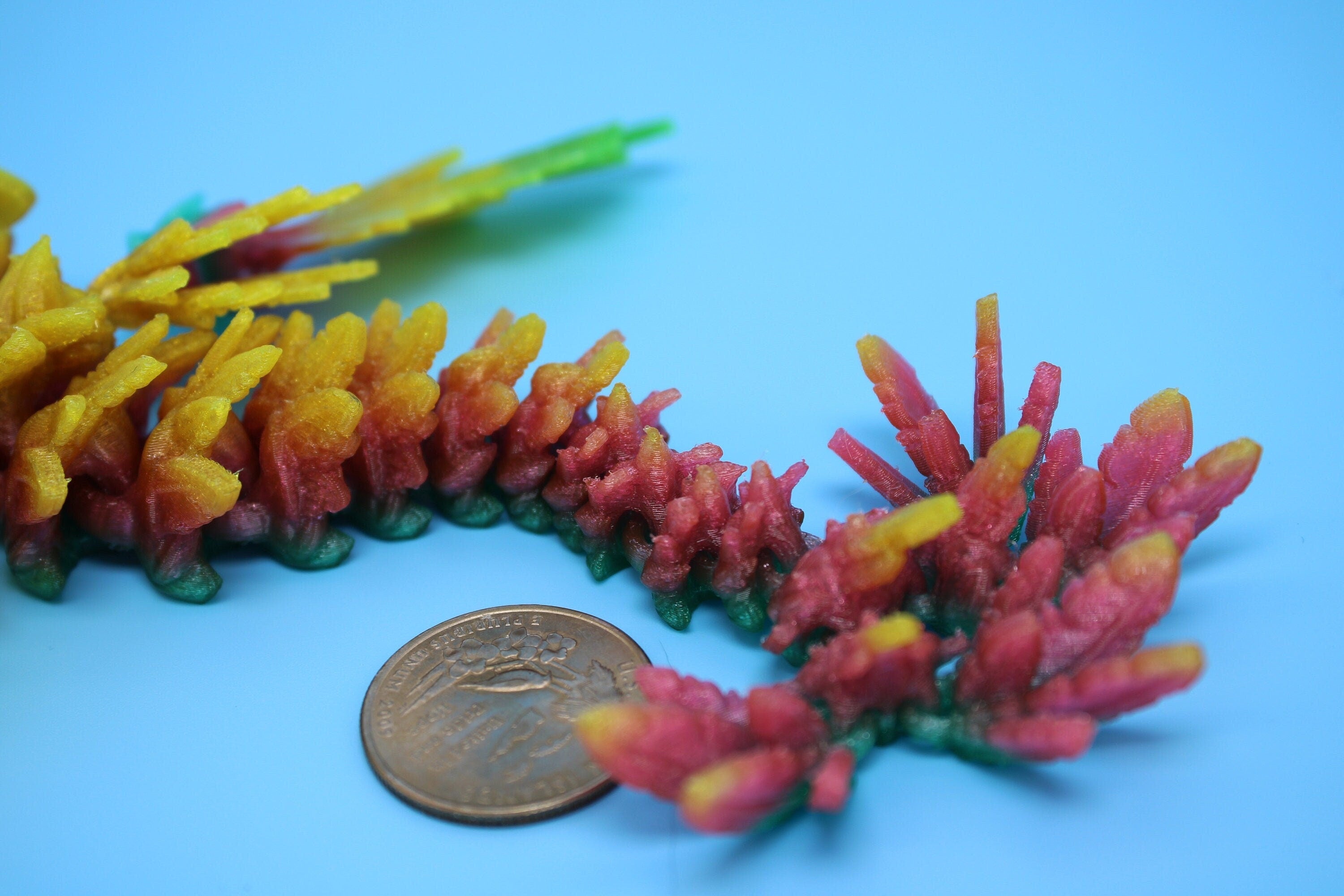 Miniature Baby Flying Serpent Dragon Rainbow 3D printed articulating Toy Fidget Flexi Toy 7 in. head to tail Stress Relief Gift