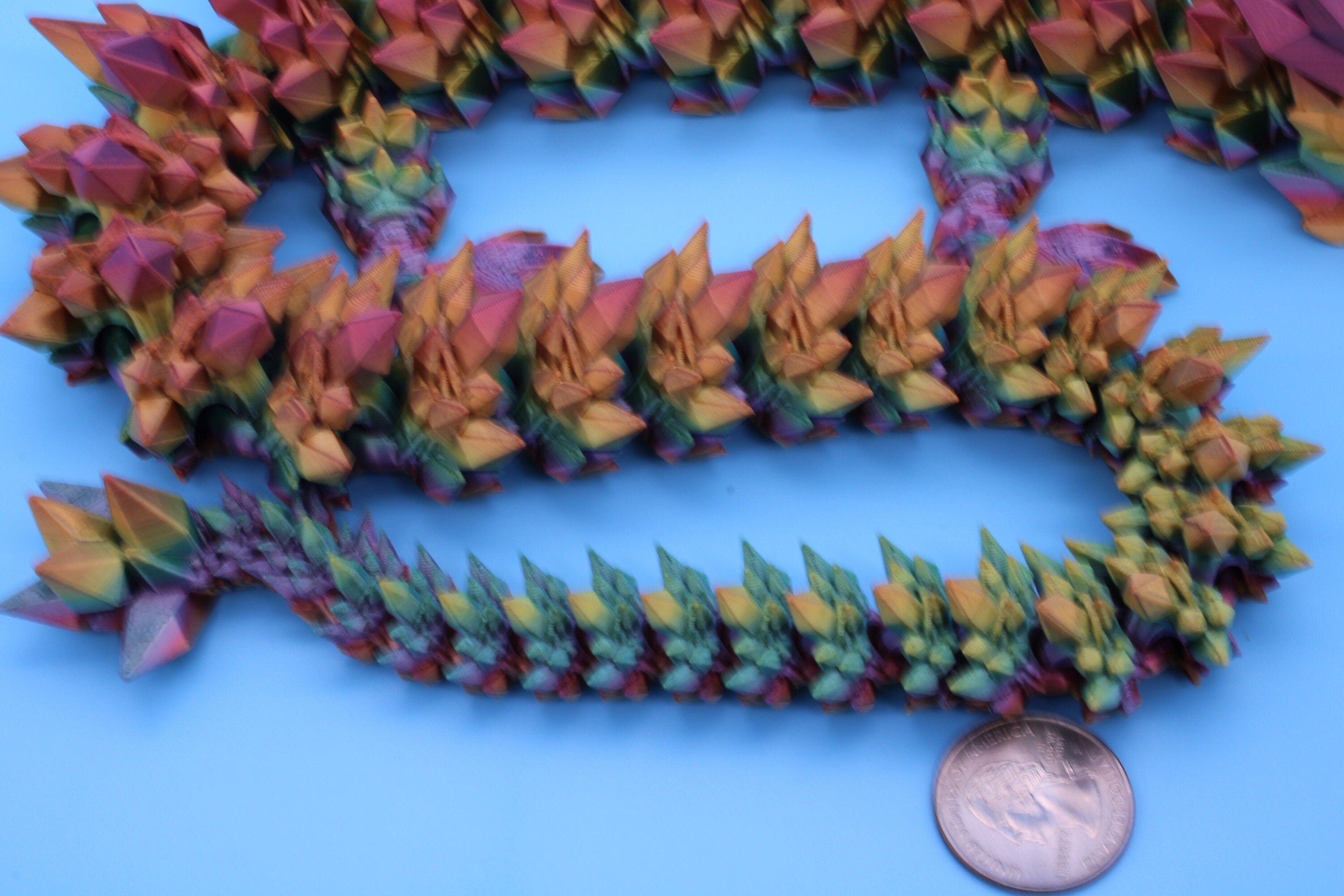 Rainbow Crystal Dragon | 3D Printed Articulating Dragon | Flexi Toy | Adult Fidget Toy | Dragon Buddy ready for you! 24 inch.