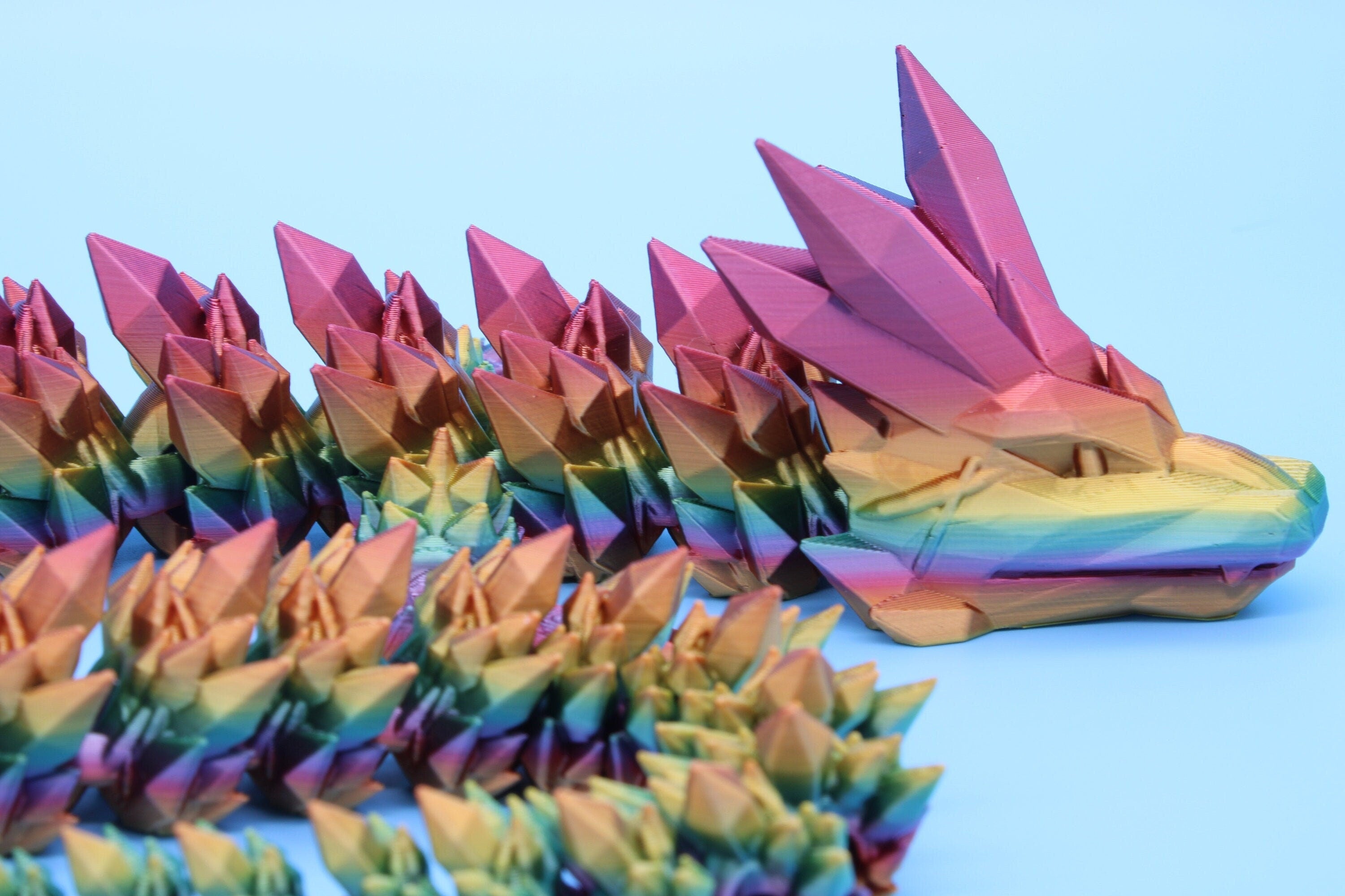 Rainbow Crystal Dragon | 3D Printed Articulating Dragon | Flexi Toy | Adult Fidget Toy | Dragon Buddy ready for you! 24 inch.