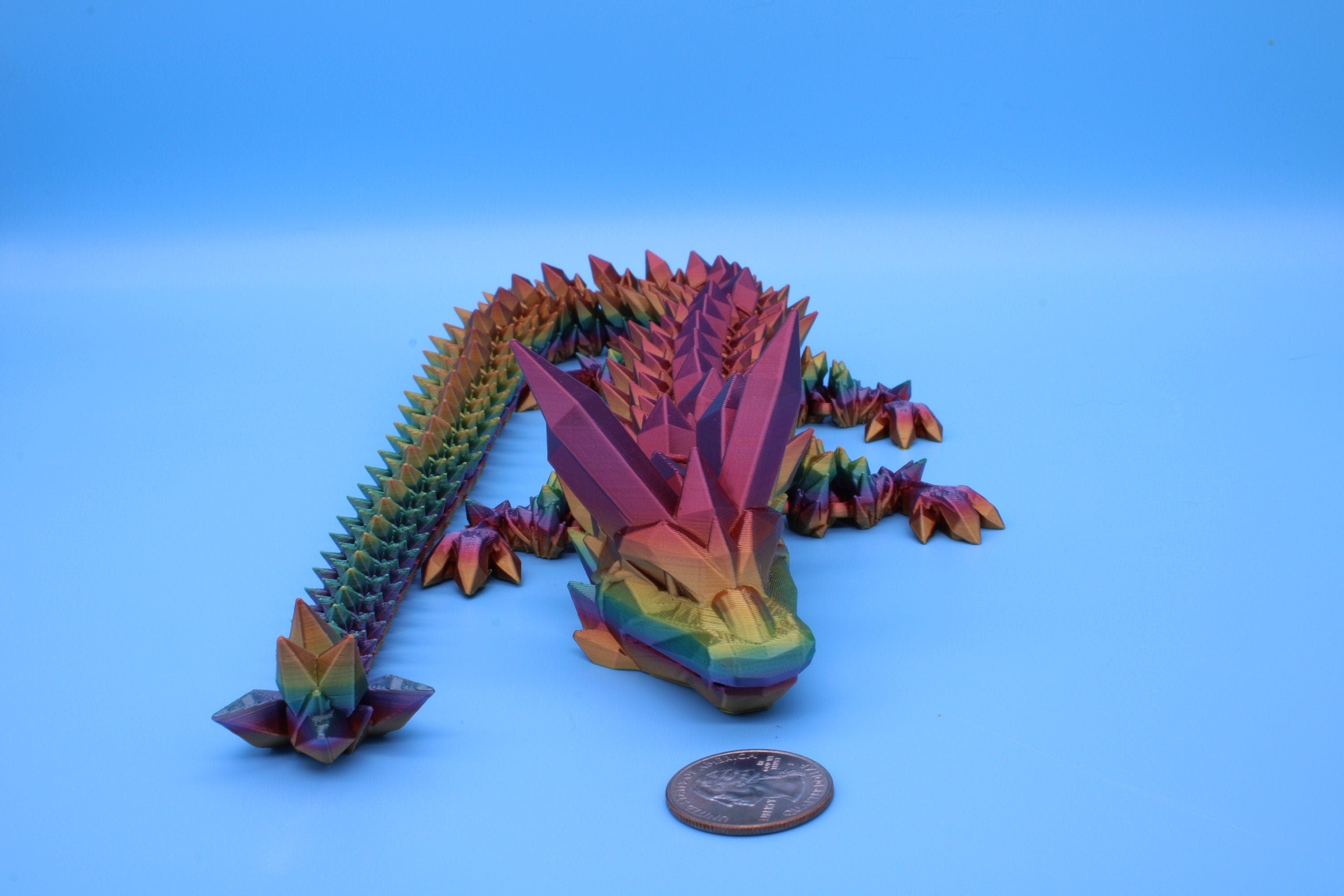 Rainbow Crystal Dragon | 3D Printed Articulating Dragon | Flexi Toy | Adult Fidget Toy | Dragon Buddy ready for you! 24 inch.