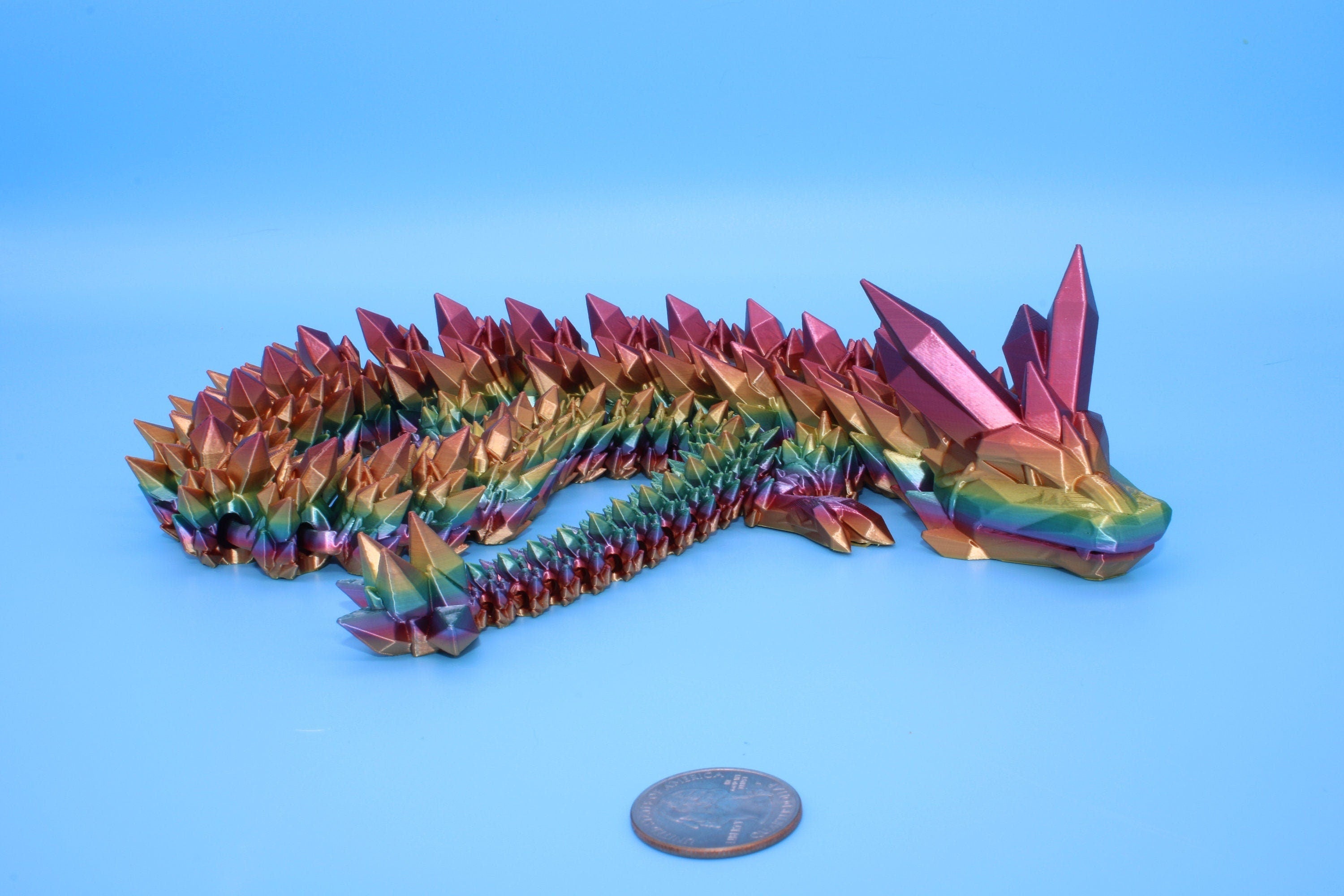 Rainbow Crystal Dragon | 3D Printed Articulating Dragon | Flexi Toy | Adult Fidget Toy | Dragon Buddy ready for you! 24 inch.