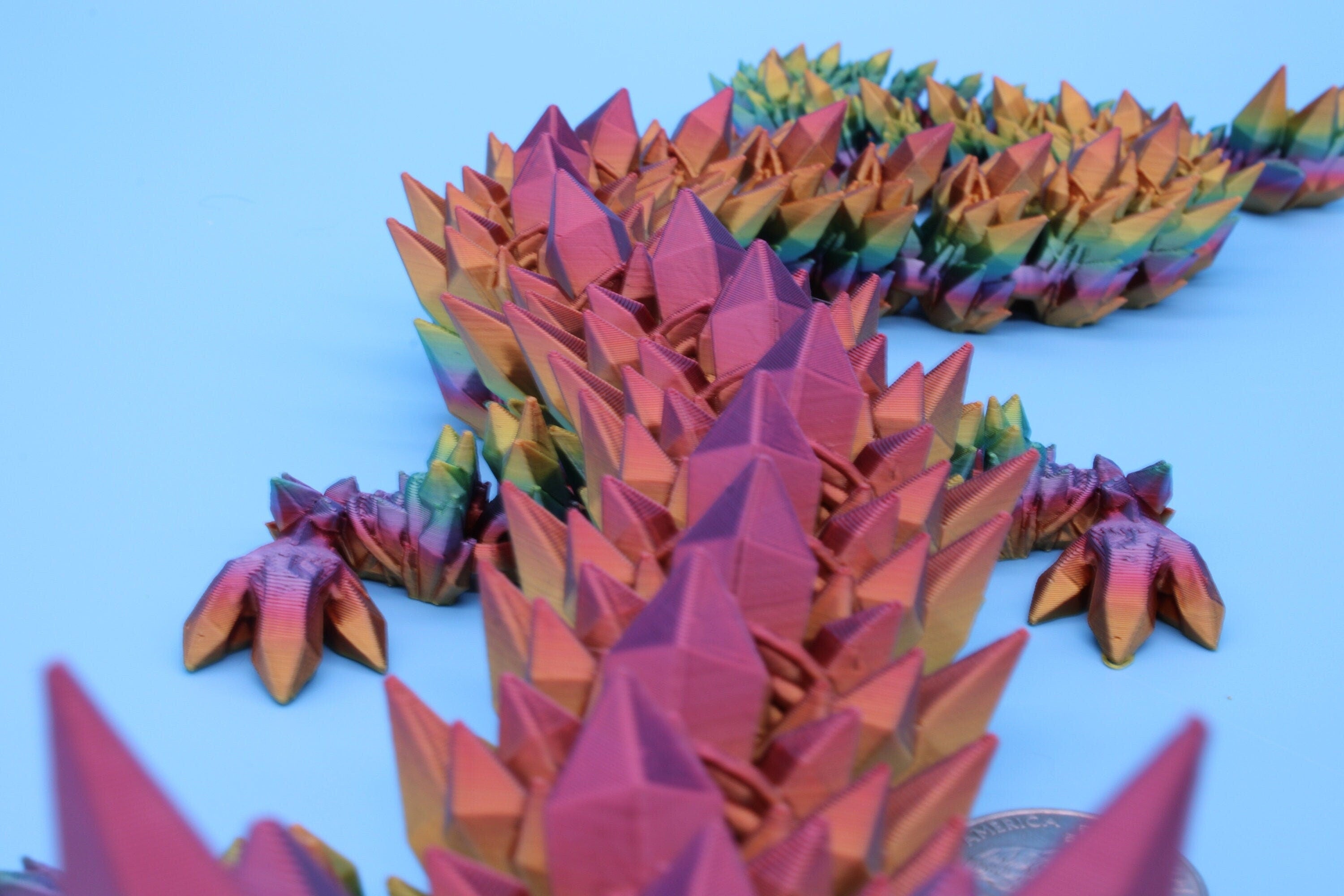 Rainbow Crystal Dragon | 3D Printed Articulating Dragon | Flexi Toy | Adult Fidget Toy | Dragon Buddy ready for you! 24 inch.