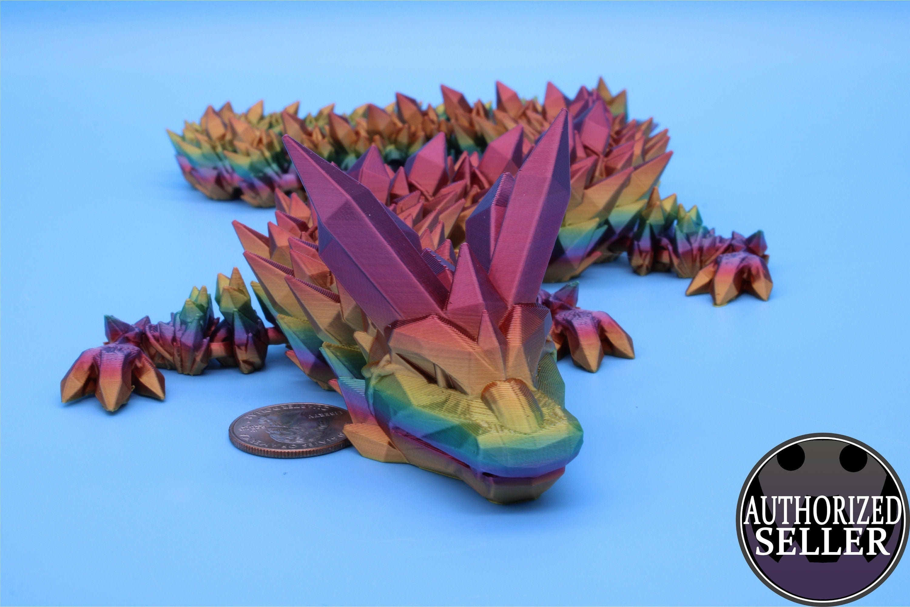 Rainbow Crystal Dragon | 3D Printed Articulating Dragon | Flexi Toy | Adult Fidget Toy | Dragon Buddy ready for you! 24 inch.