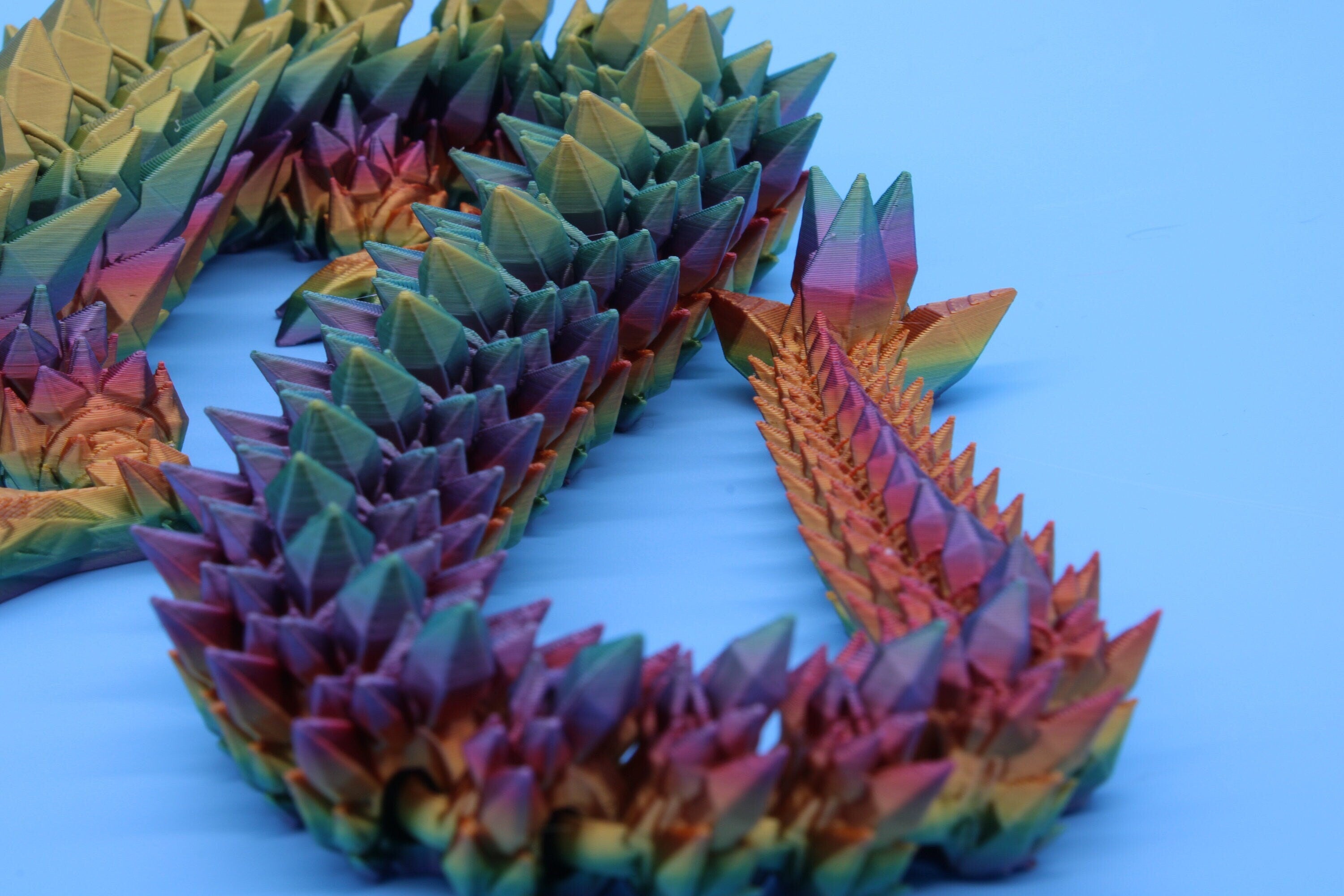 Rainbow Crystal Dragon | 3D Printed Articulating Dragon | Flexi Toy | Adult Fidget Toy | Dragon Buddy ready for you! 24 inch.