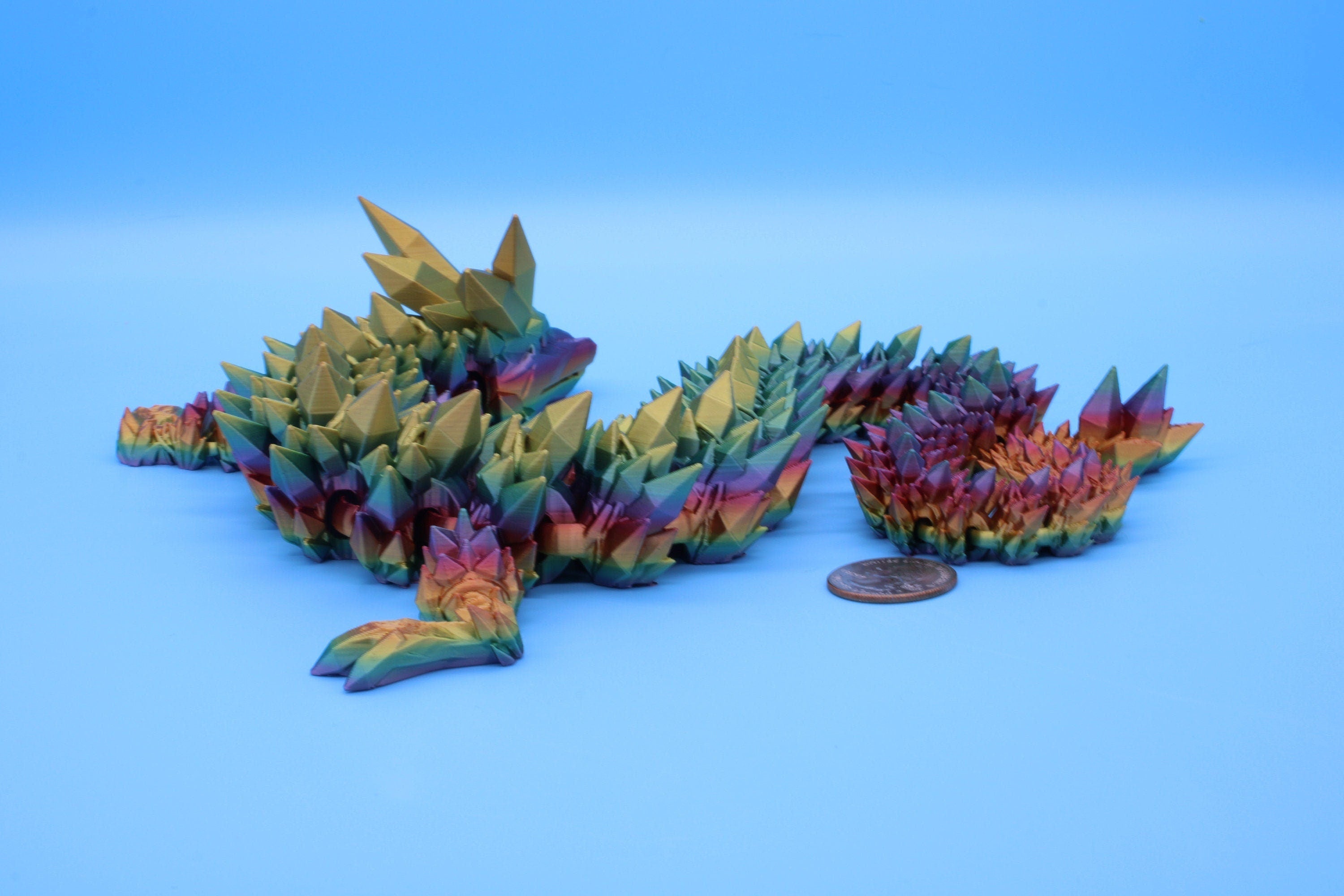 Rainbow Crystal Dragon | 3D Printed Articulating Dragon | Flexi Toy | Adult Fidget Toy | Dragon Buddy ready for you! 24 inch.