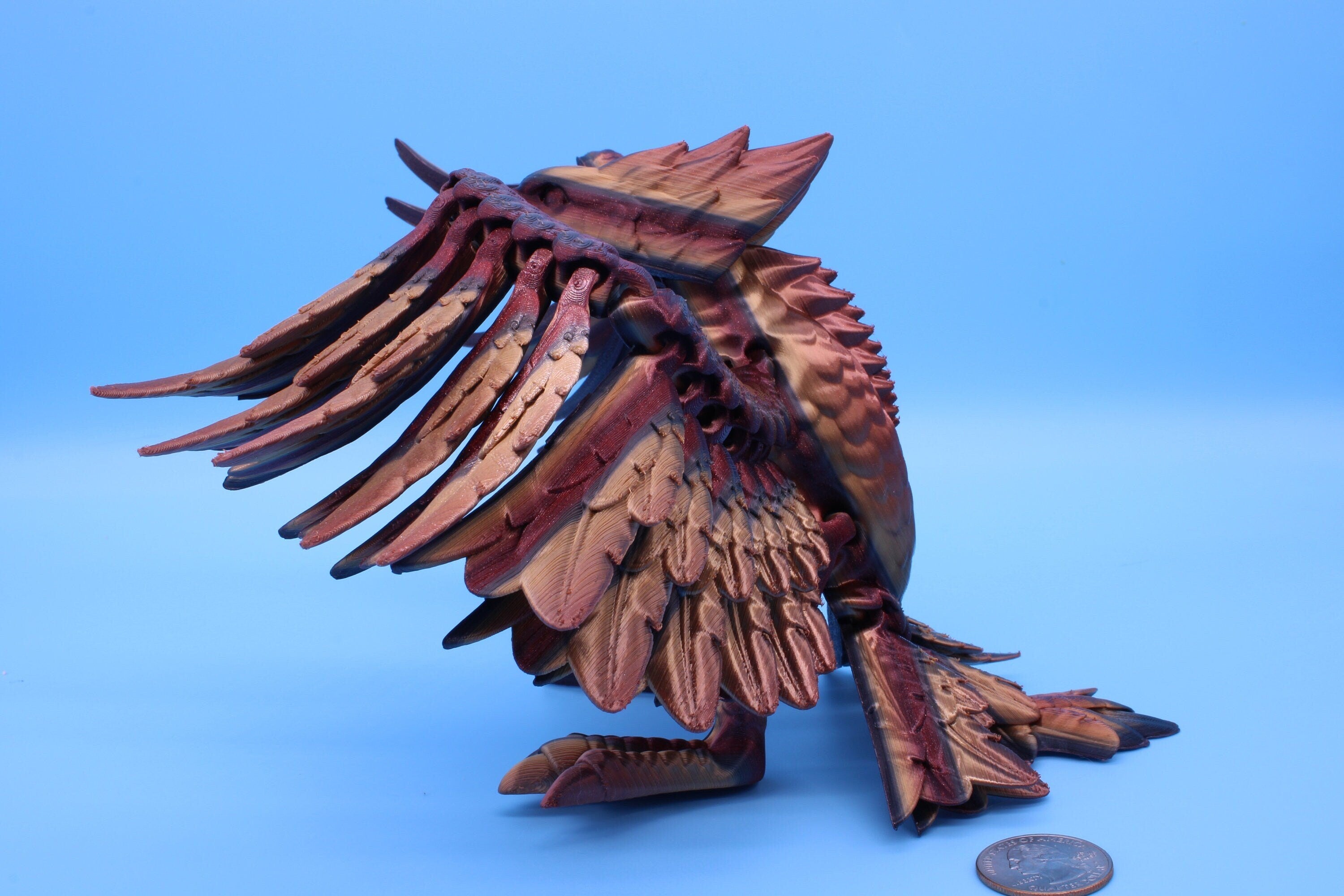 XL Phoenix Rainbow | Cute Flexi | Unique 3D printed. | Great Articulating fidget toy, desk, sensory toy | 5.5 inch tall | 10 in wing span.