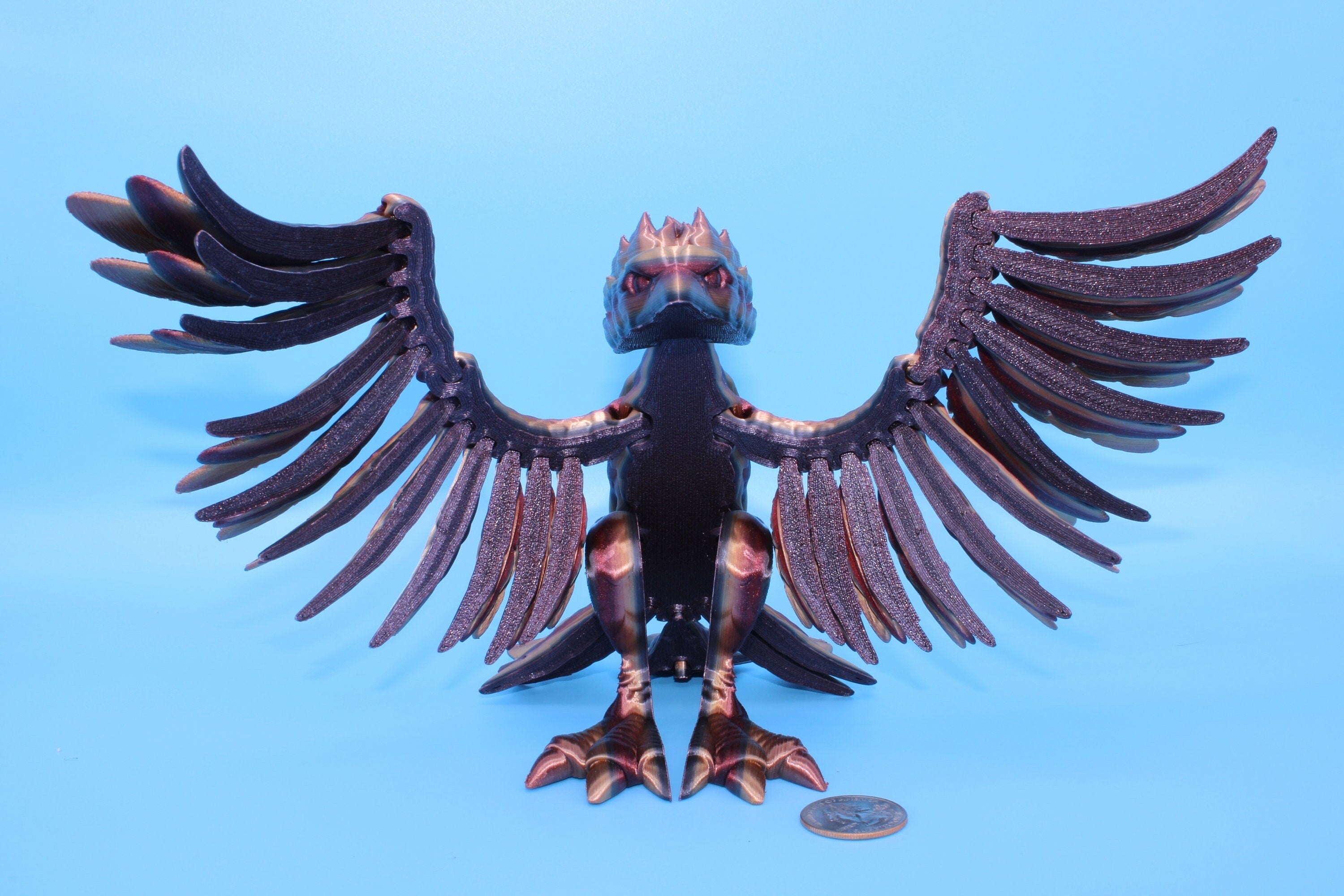 XL Phoenix Rainbow | Cute Flexi | Unique 3D printed. | Great Articulating fidget toy, desk, sensory toy | 5.5 inch tall | 10 in wing span.