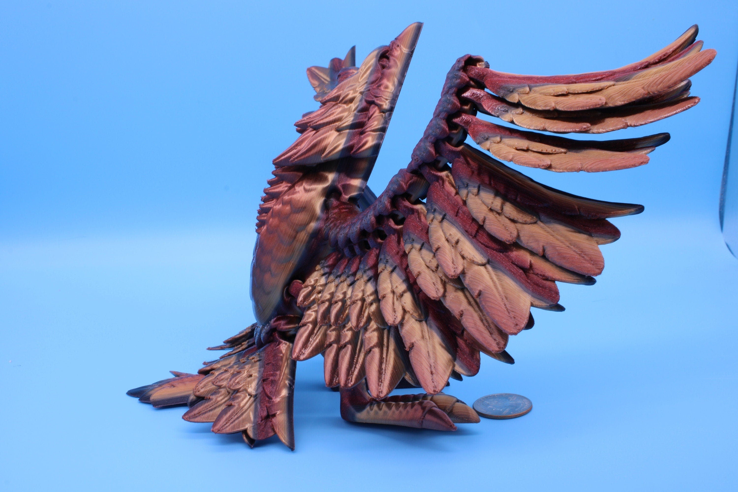 XL Phoenix Rainbow | Cute Flexi | Unique 3D printed. | Great Articulating fidget toy, desk, sensory toy | 5.5 inch tall | 10 in wing span.