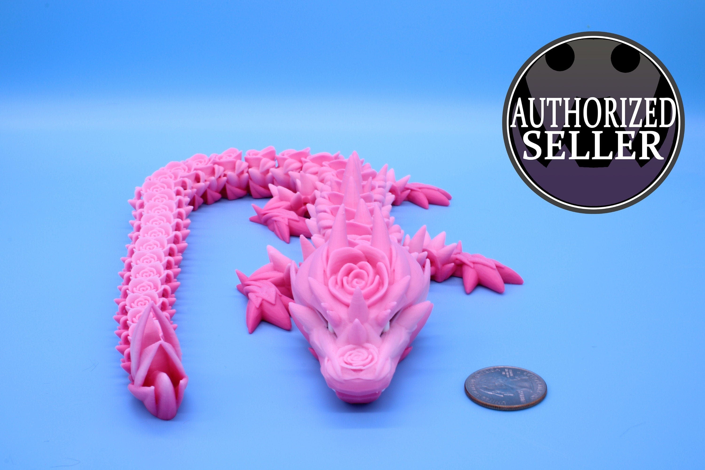 Pink Rose Articulating Dragon | 3D Printed Fidget, Flexi Toy, Adult Fidget Toy, Sensory Toy Dragon, 3d Printed Desk Toys. 21 in. Valentines