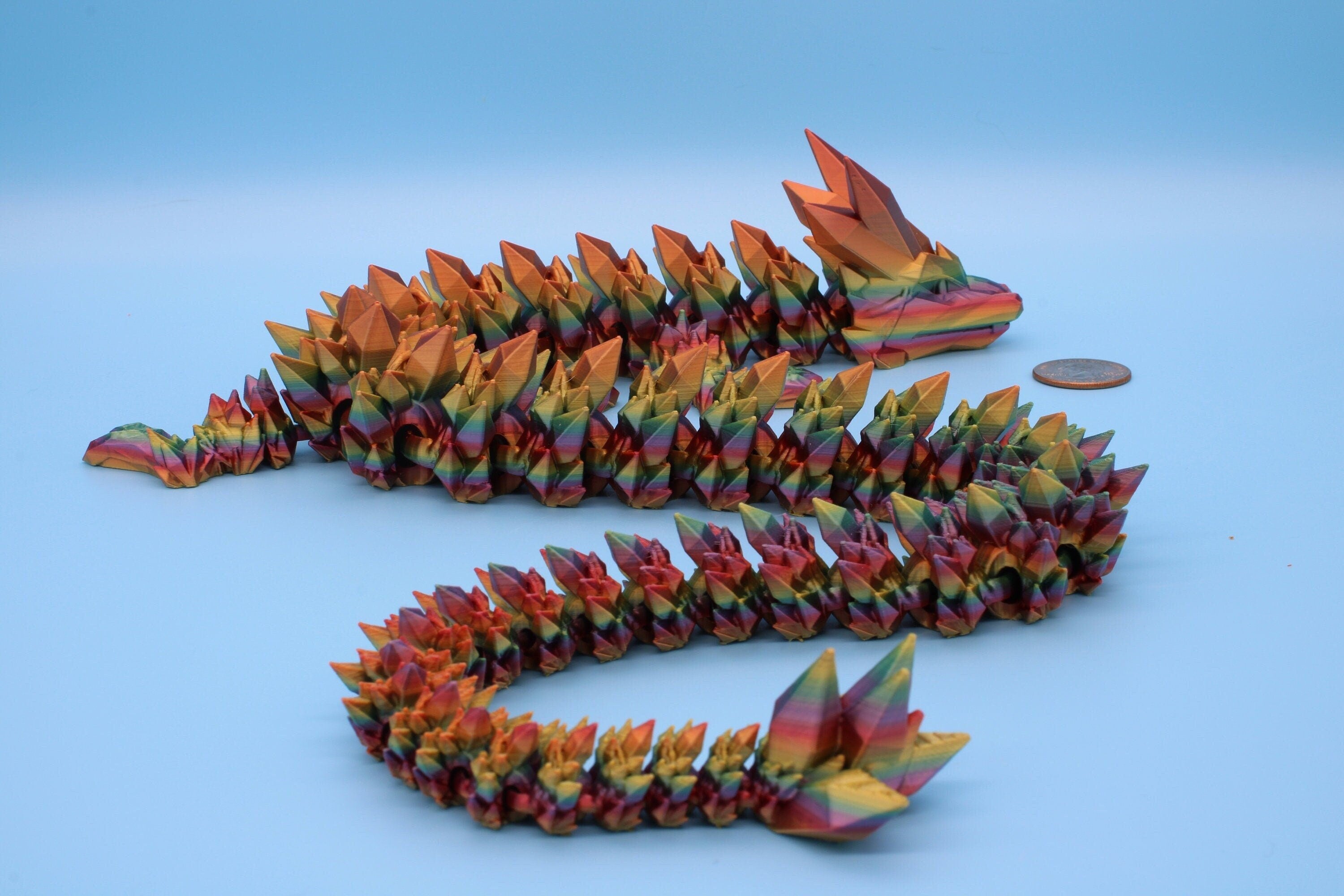 Rainbow Crystal Dragon | 3D Printed Articulating Dragon | Flexi Toy | Adult Fidget Toy | Dragon Buddy ready for you! 24 inch.