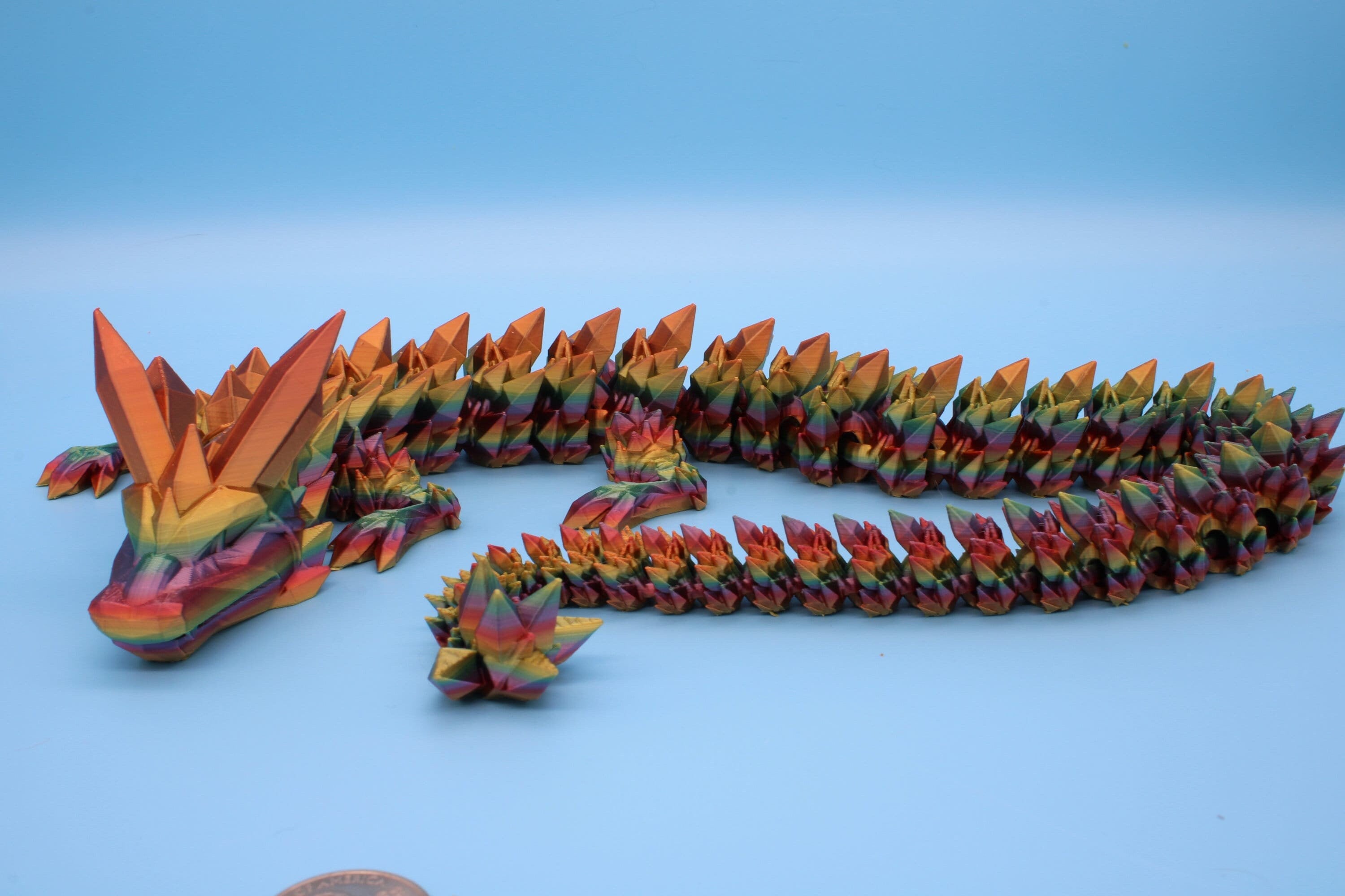 Rainbow Crystal Dragon | 3D Printed Articulating Dragon | Flexi Toy | Adult Fidget Toy | Dragon Buddy ready for you! 24 inch.