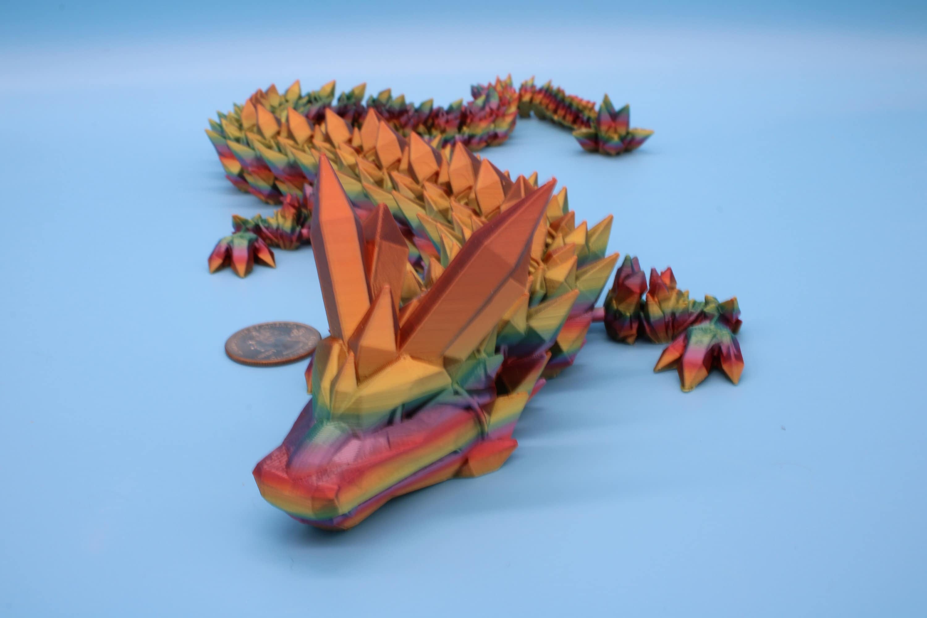 Rainbow Crystal Dragon | 3D Printed Articulating Dragon | Flexi Toy | Adult Fidget Toy | Dragon Buddy ready for you! 24 inch.