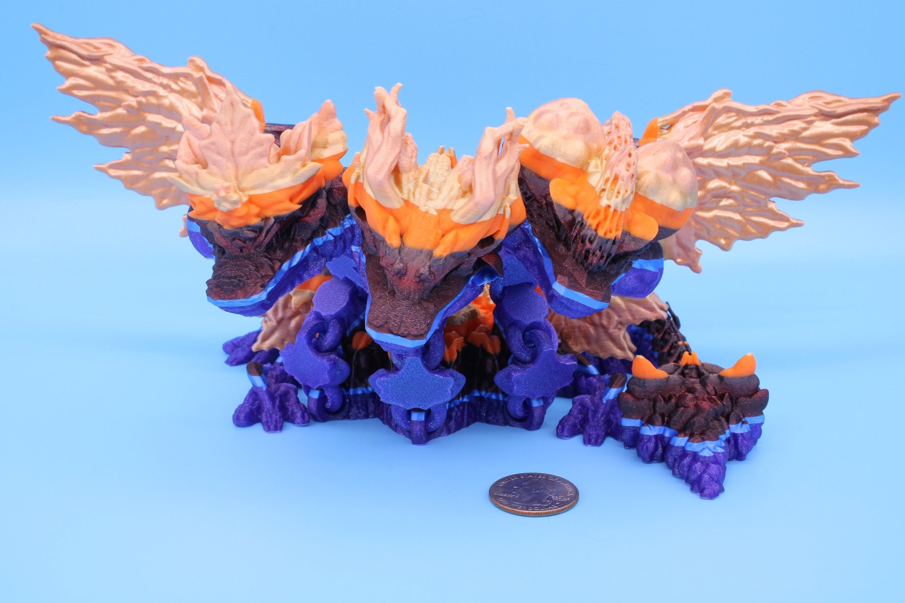 Tri-Forest Dragon | Multi Colored | Three Headed Dragon | 3D printed | Articulating Dragon | Fidget Toy | Flexi Toy | Stress Relief | Stim.
