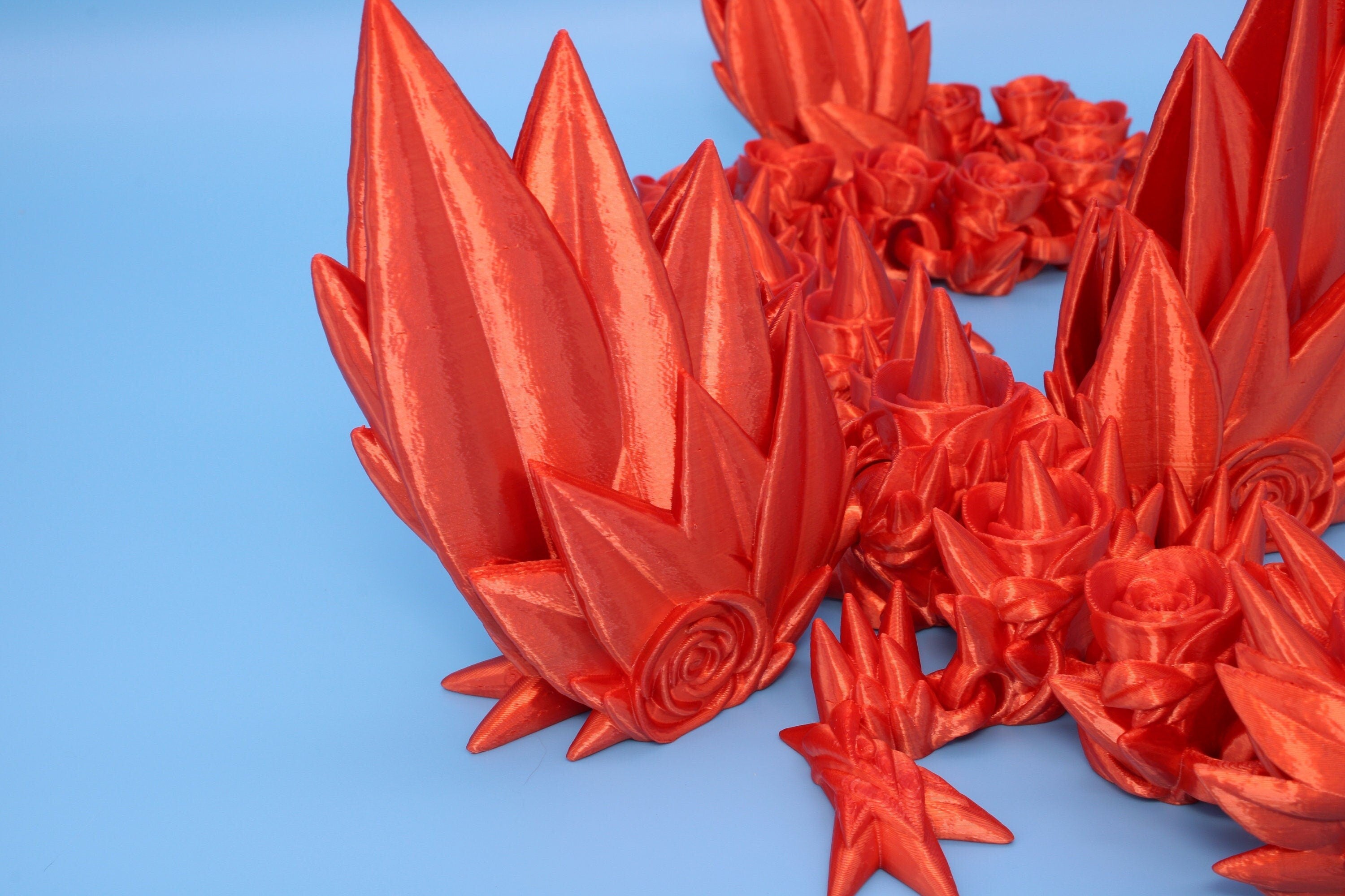 Orange Rose Wing Articulating Dragon | 3D Printed Fidget | Flexi Toy | Adult Fidget Toy | Sensory Desk Toy | 19 in. | Valentines Day