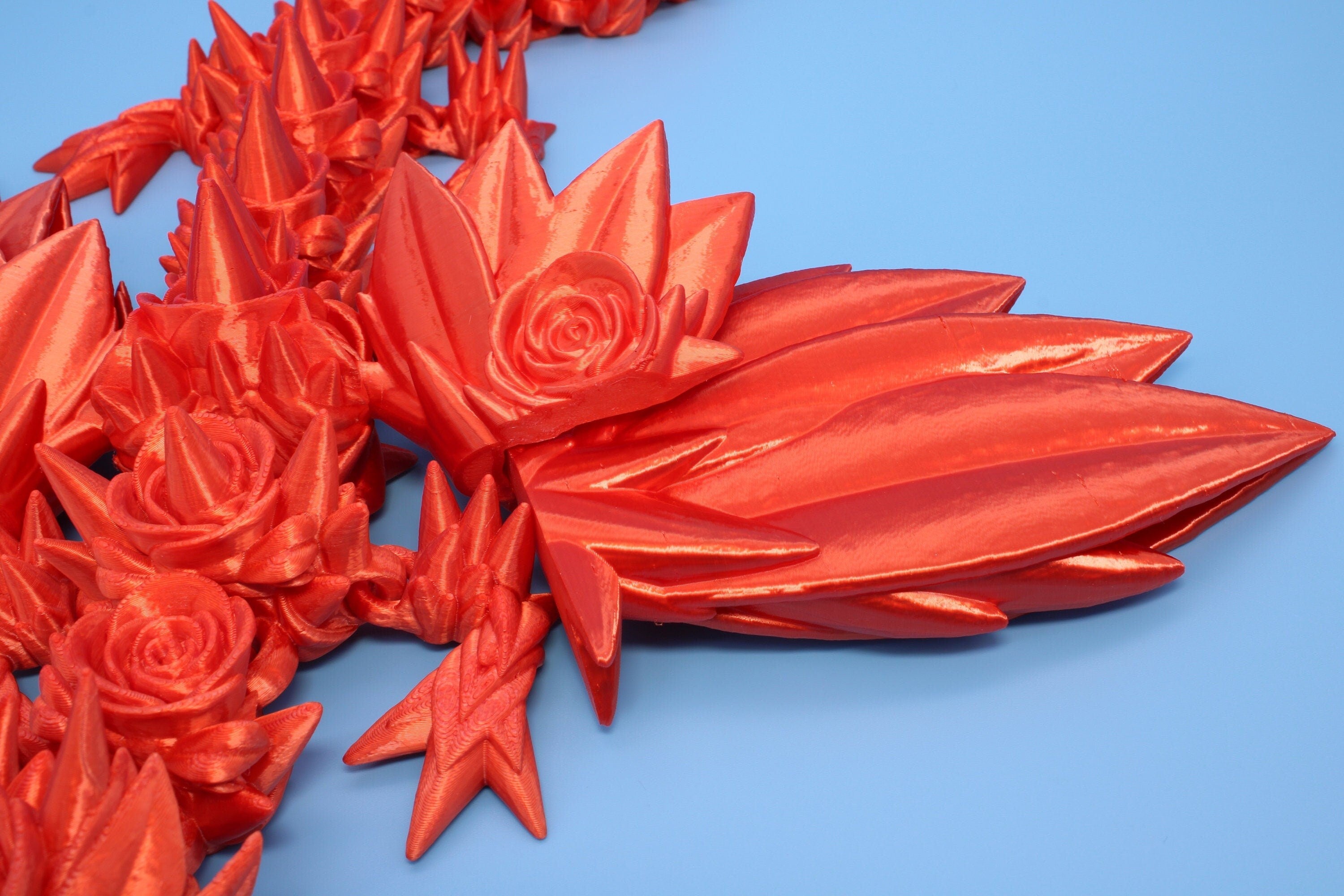 Orange Rose Wing Articulating Dragon | 3D Printed Fidget | Flexi Toy | Adult Fidget Toy | Sensory Desk Toy | 19 in. | Valentines Day