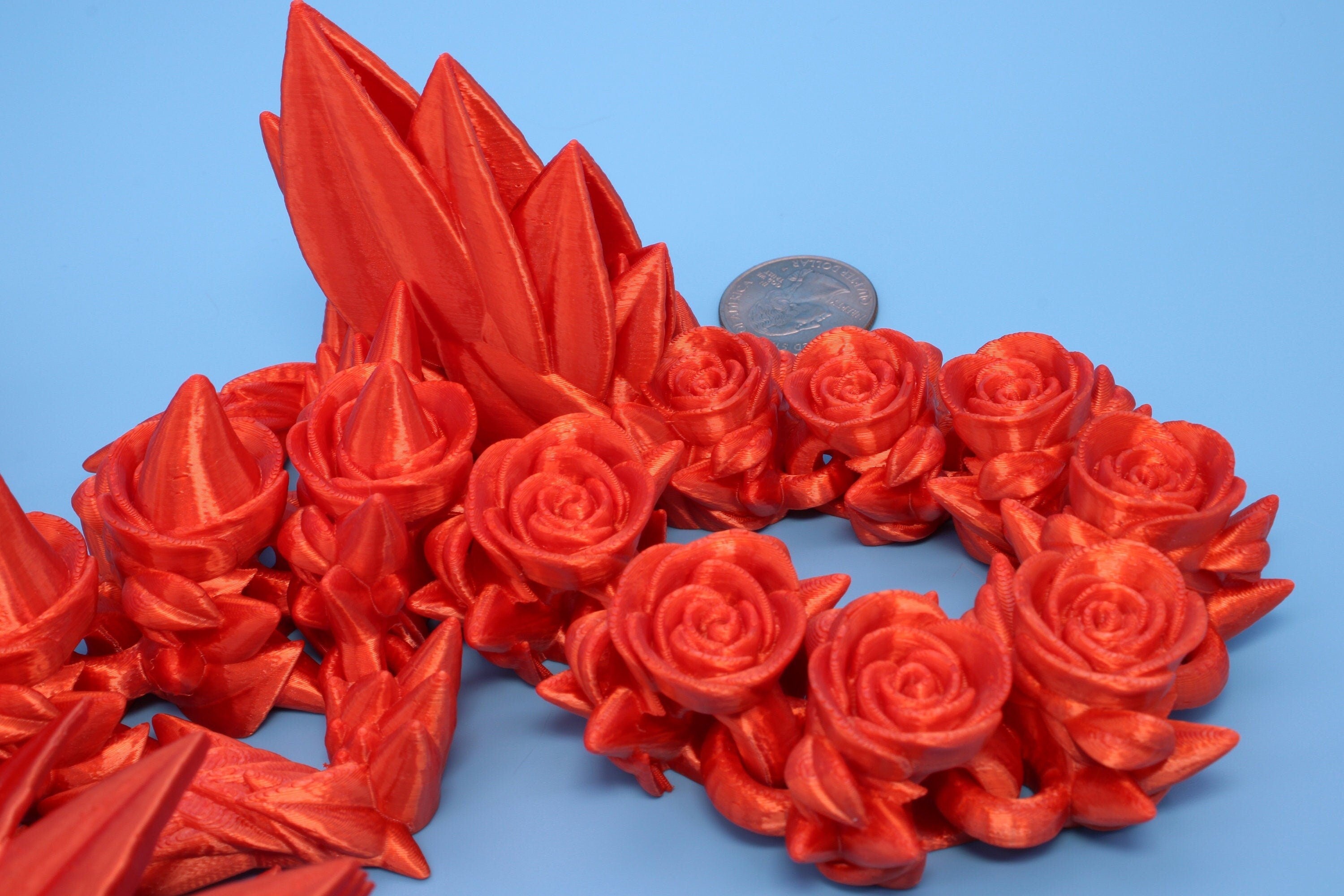 Orange Rose Wing Articulating Dragon | 3D Printed Fidget | Flexi Toy | Adult Fidget Toy | Sensory Desk Toy | 19 in. | Valentines Day
