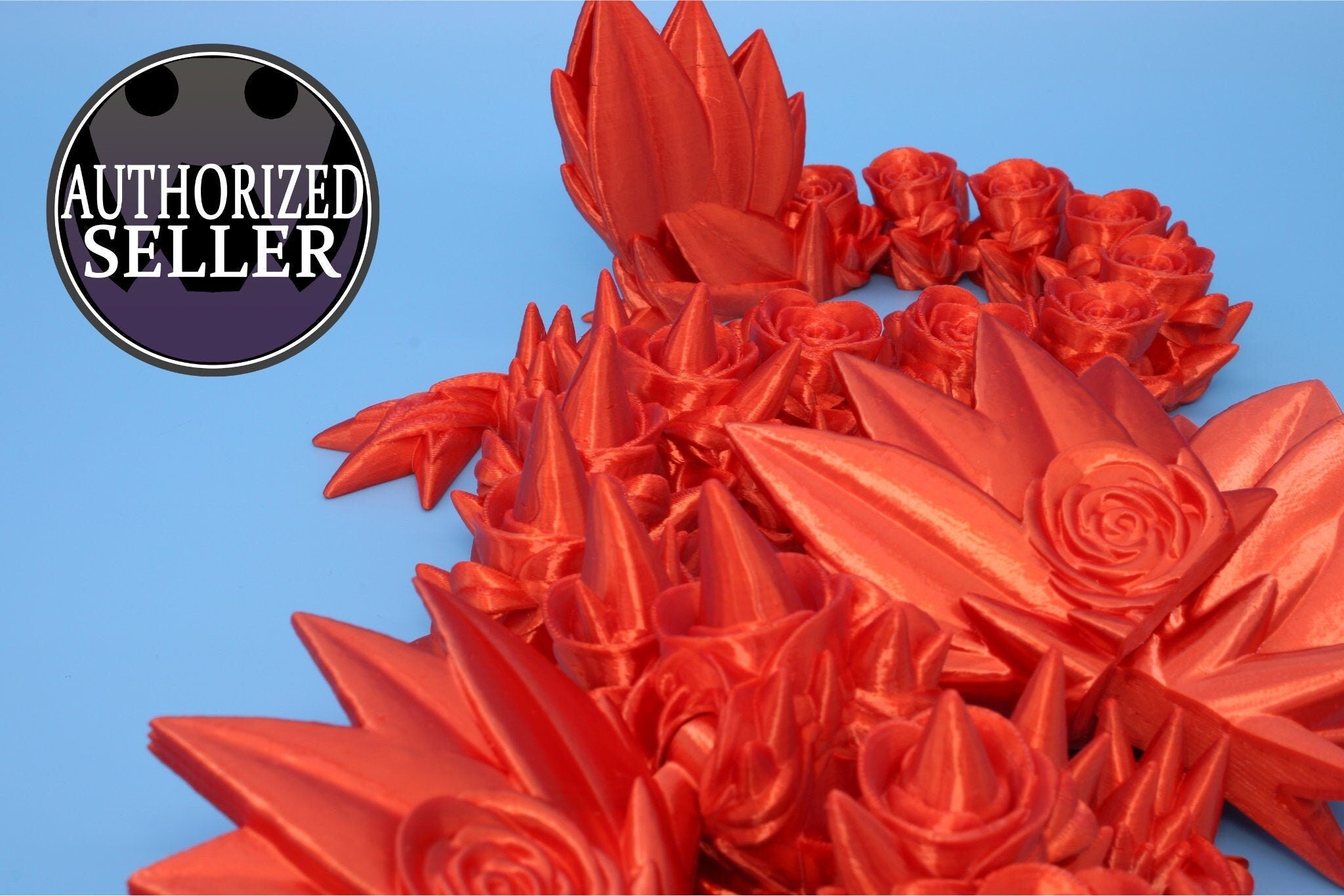 Orange Rose Wing Articulating Dragon | 3D Printed Fidget | Flexi Toy | Adult Fidget Toy | Sensory Desk Toy | 19 in. | Valentines Day