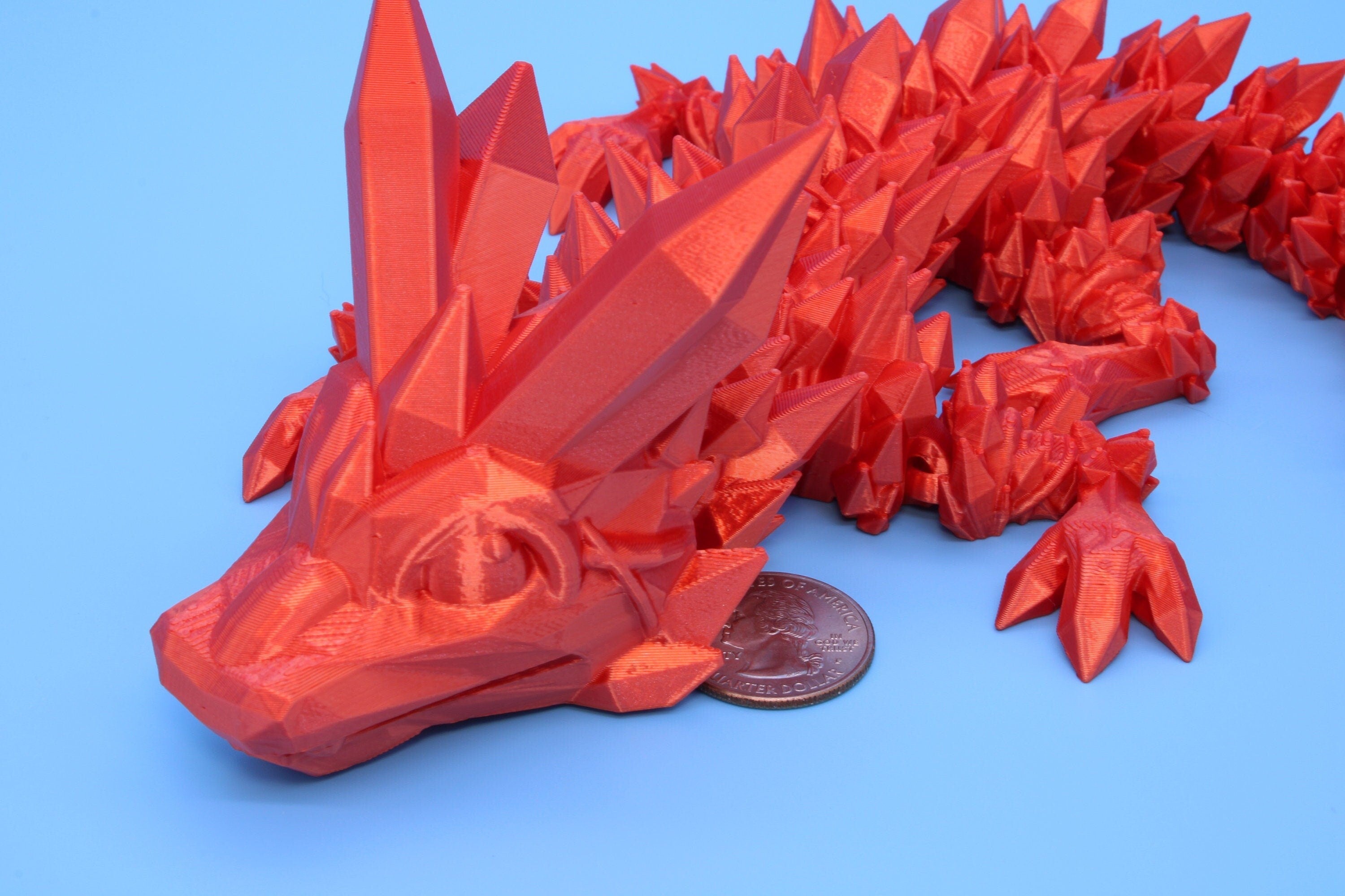Orange Baby Crystal Dragon | 3D Printed Crystal Dragon | 11.5 inches Dragon Friend | Sensory Toy | Fidget Toy | Flexi Dragon.