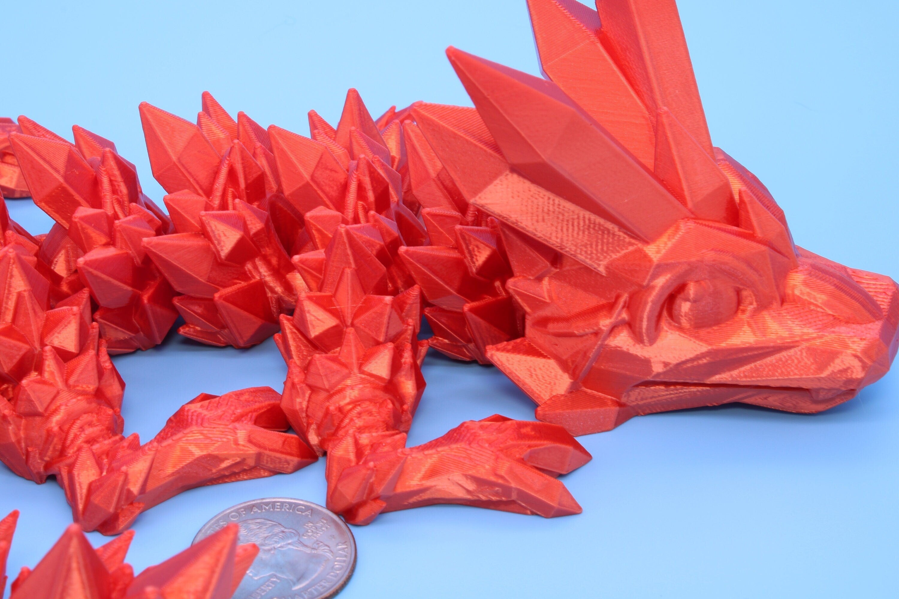 Orange Baby Crystal Dragon | 3D Printed Crystal Dragon | 11.5 inches Dragon Friend | Sensory Toy | Fidget Toy | Flexi Dragon.