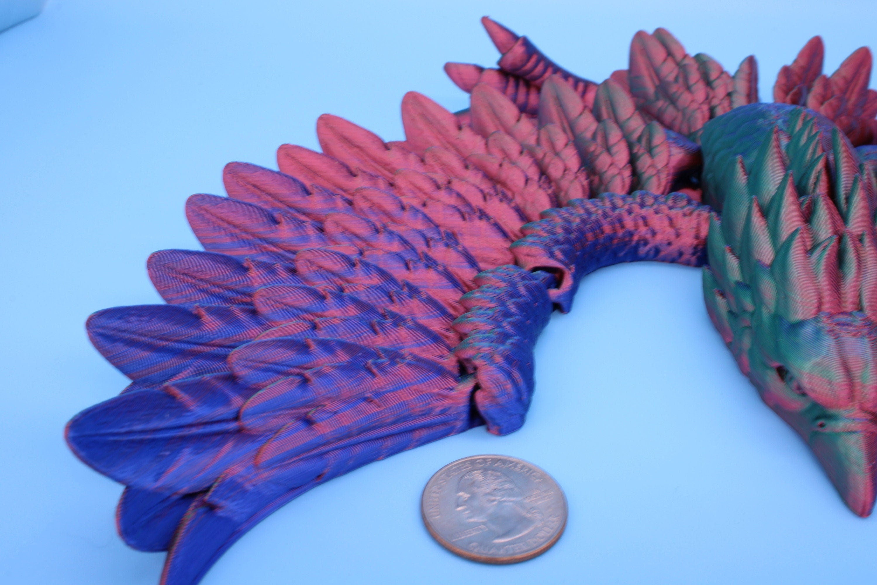 XL Phoenix Rainbow | Cute Flexi | Unique 3D printed. | Great Articulating fidget toy, desk, sensory toy | 5.5 inch tall | 10 in wing span.