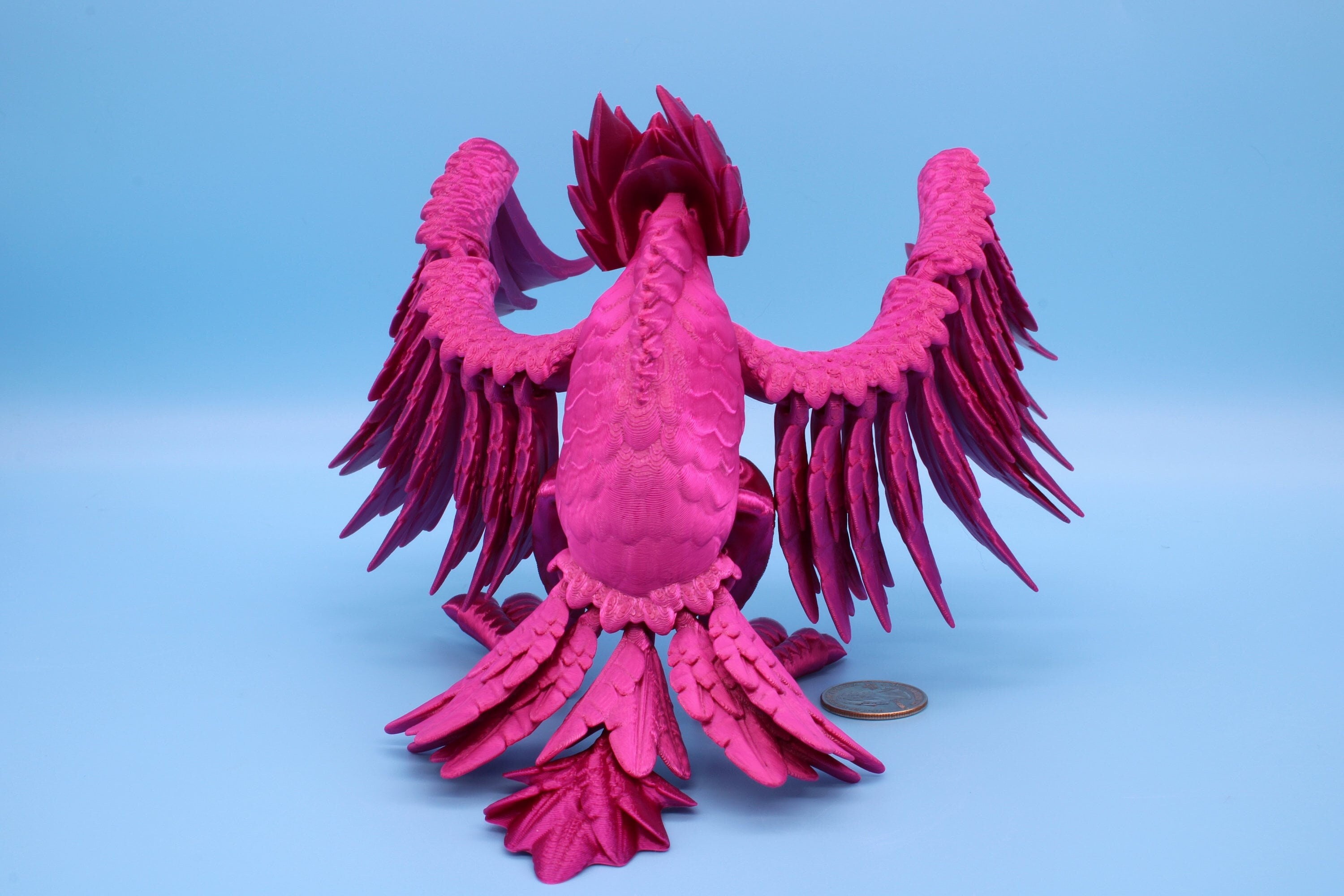 XL Phoenix Pink | Cute Flexi | Unique 3D printed. | Great Articulating fidget toy, desk, sensory toy | 5.5 inch tall | 10 in wing span.