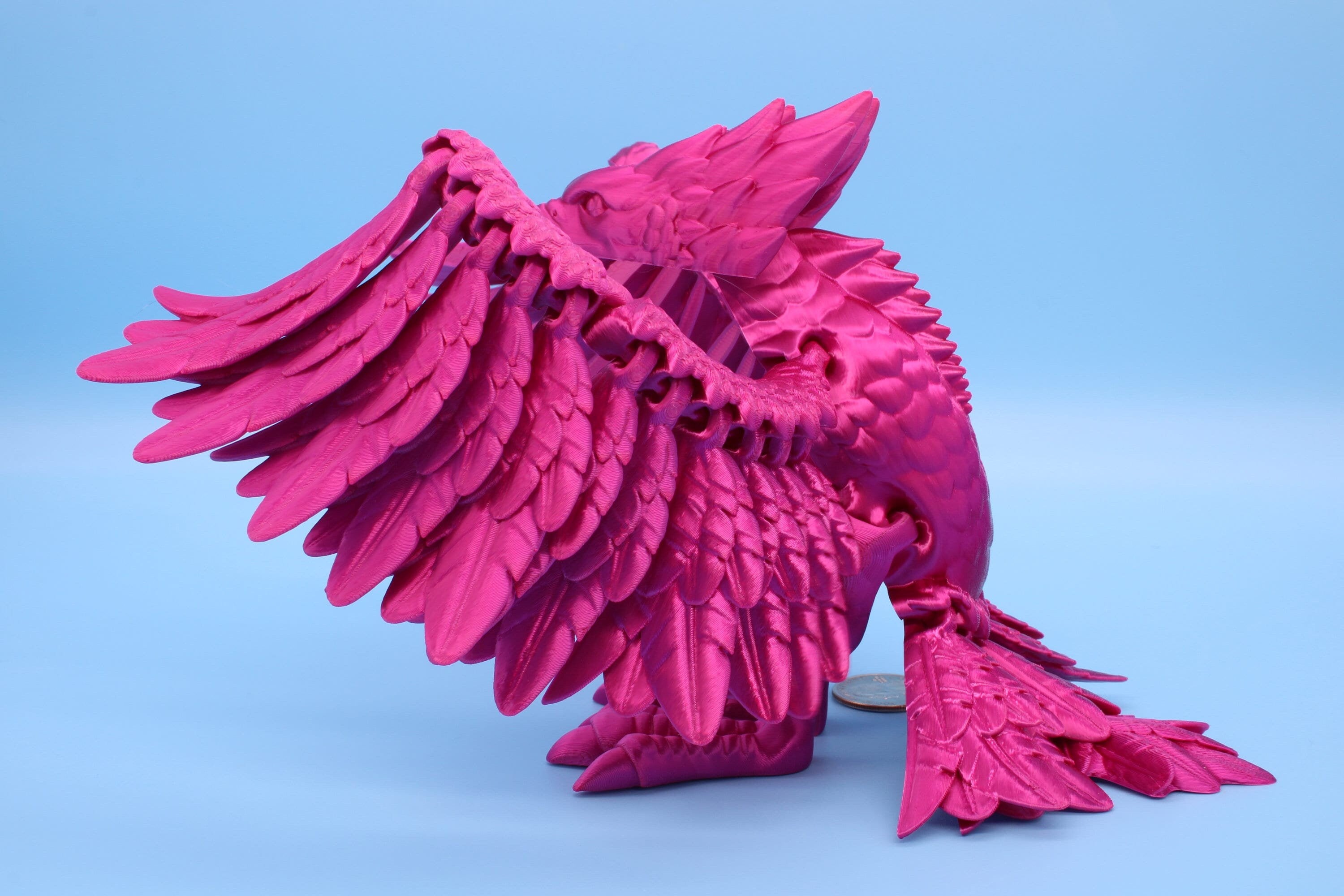 XL Phoenix Pink | Cute Flexi | Unique 3D printed. | Great Articulating fidget toy, desk, sensory toy | 5.5 inch tall | 10 in wing span.