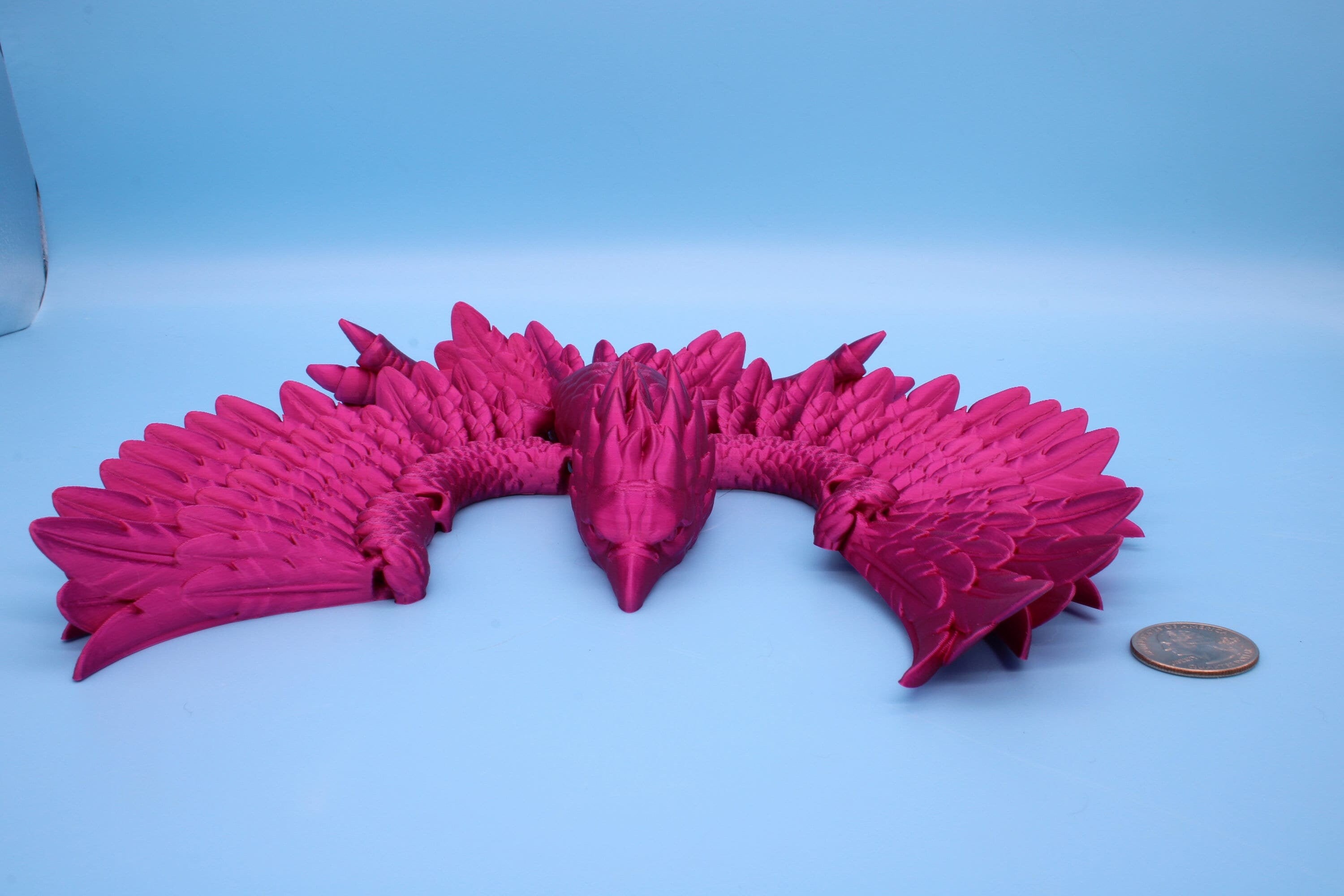 XL Phoenix Pink | Cute Flexi | Unique 3D printed. | Great Articulating fidget toy, desk, sensory toy | 5.5 inch tall | 10 in wing span.