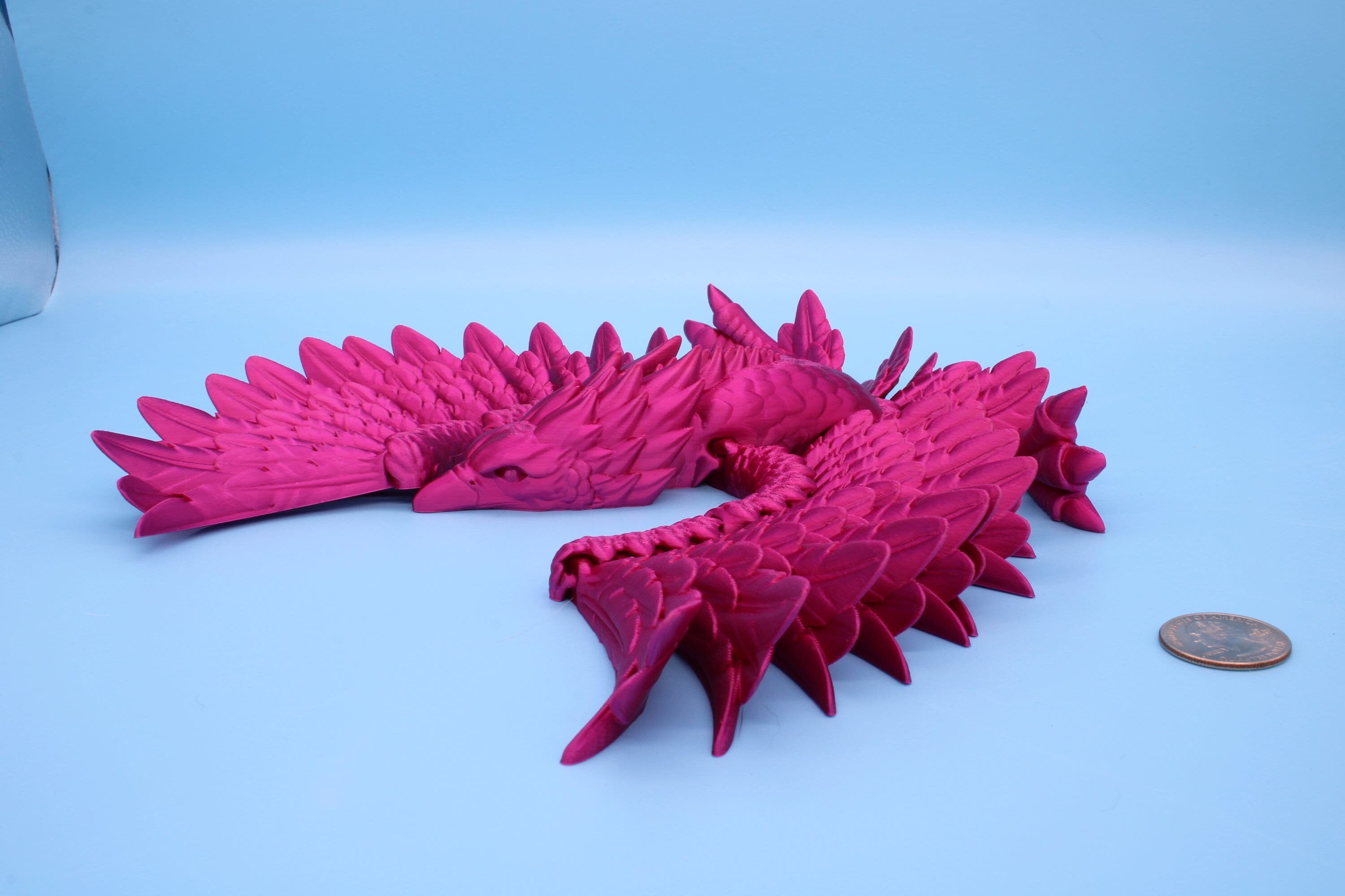 XL Phoenix Pink | Cute Flexi | Unique 3D printed. | Great Articulating fidget toy, desk, sensory toy | 5.5 inch tall | 10 in wing span.