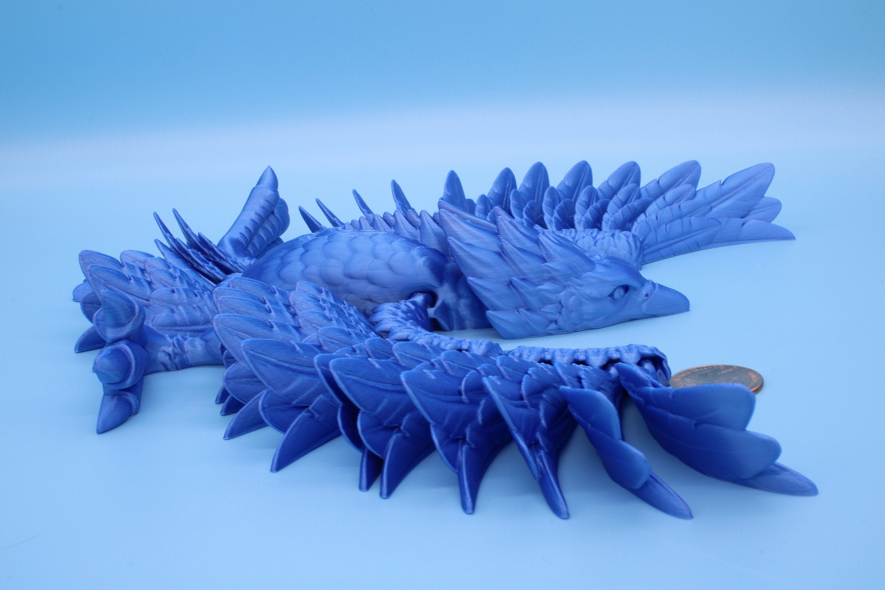XL Phoenix Blue | Cute Flexi | Unique 3D printed. | Great Articulating fidget toy, desk, sensory toy | 5.5 inch tall | 10 in wing span.
