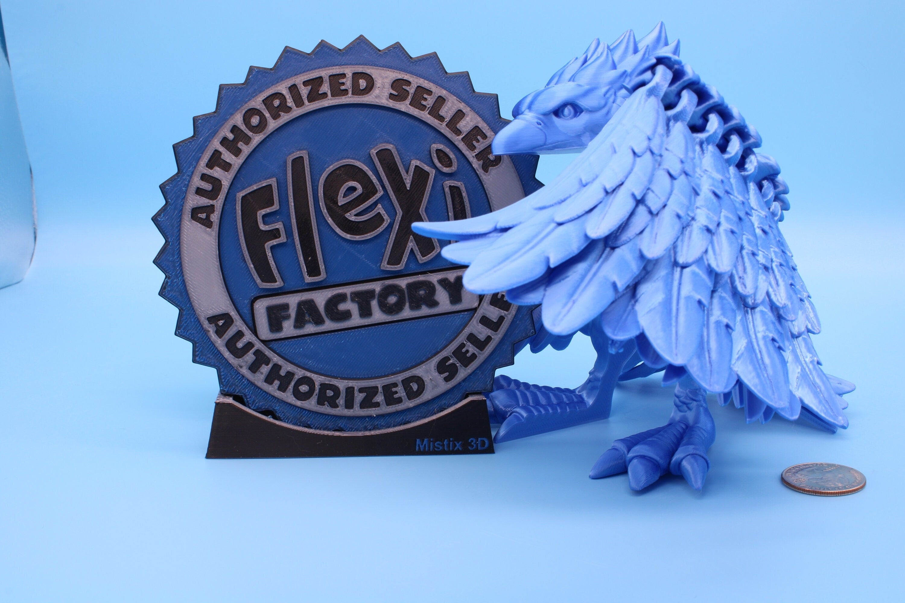 XL Phoenix Blue | Cute Flexi | Unique 3D printed. | Great Articulating fidget toy, desk, sensory toy | 5.5 inch tall | 10 in wing span.