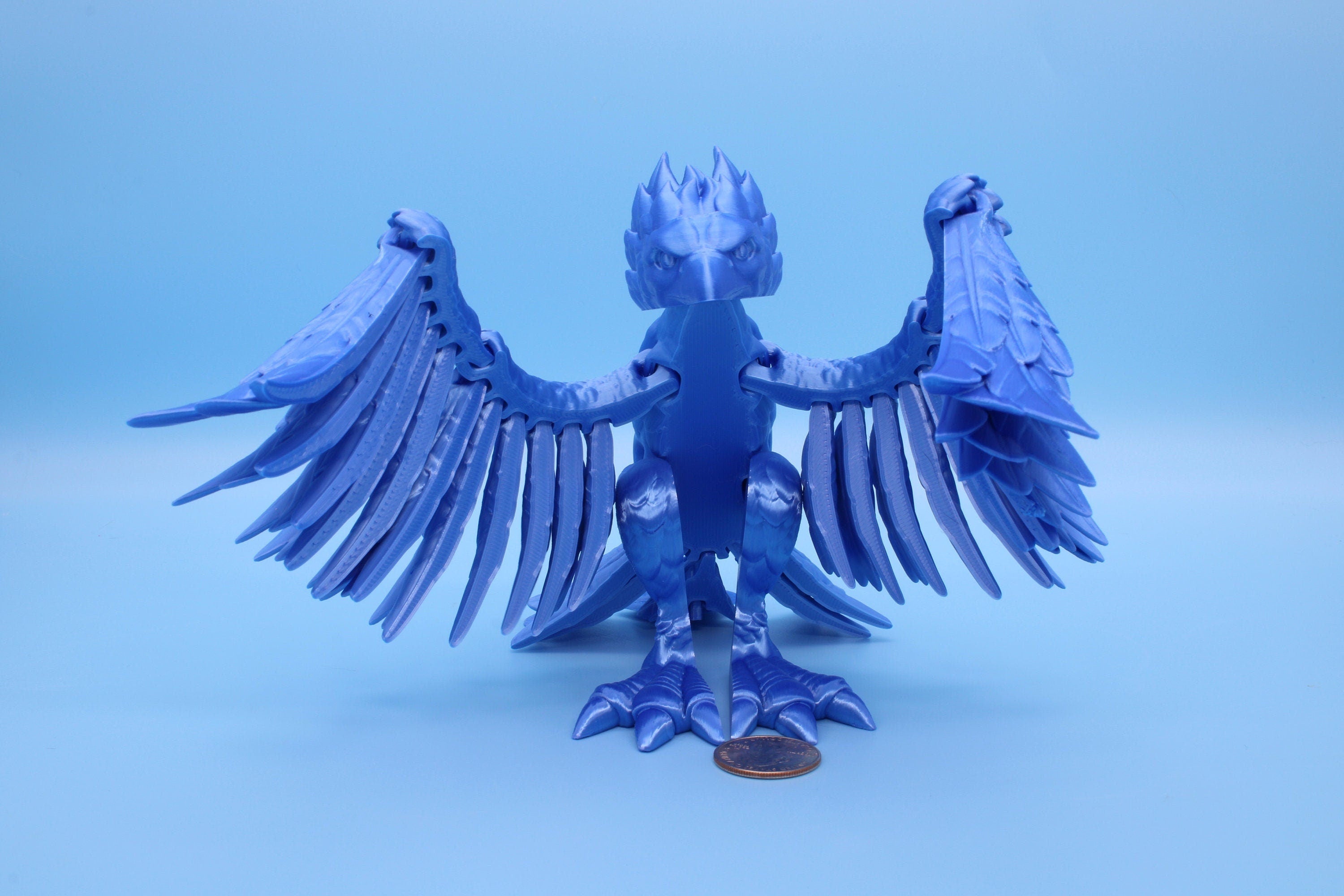 XL Phoenix Blue | Cute Flexi | Unique 3D printed. | Great Articulating fidget toy, desk, sensory toy | 5.5 inch tall | 10 in wing span.