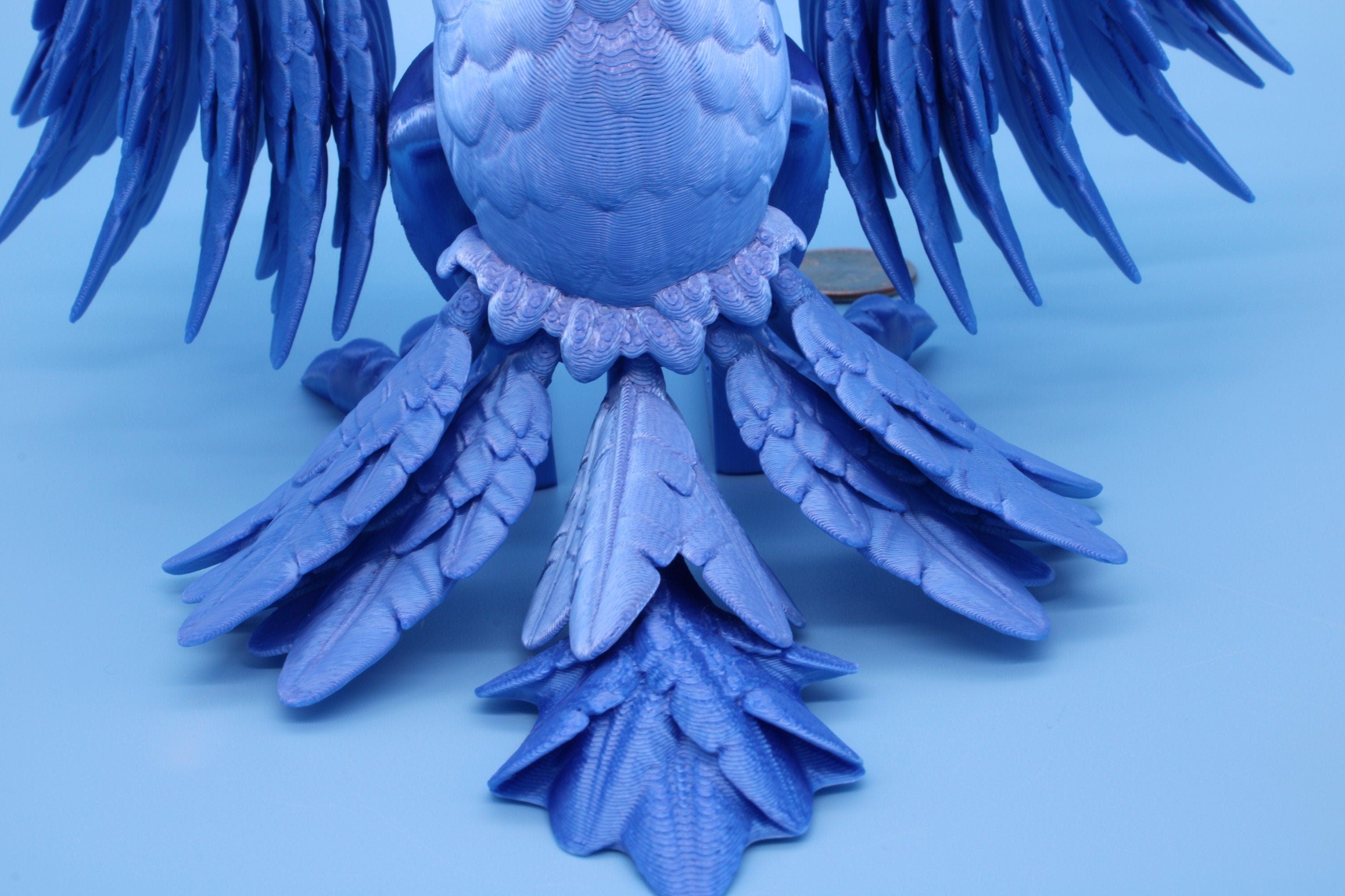 XL Phoenix Blue | Cute Flexi | Unique 3D printed. | Great Articulating fidget toy, desk, sensory toy | 5.5 inch tall | 10 in wing span.