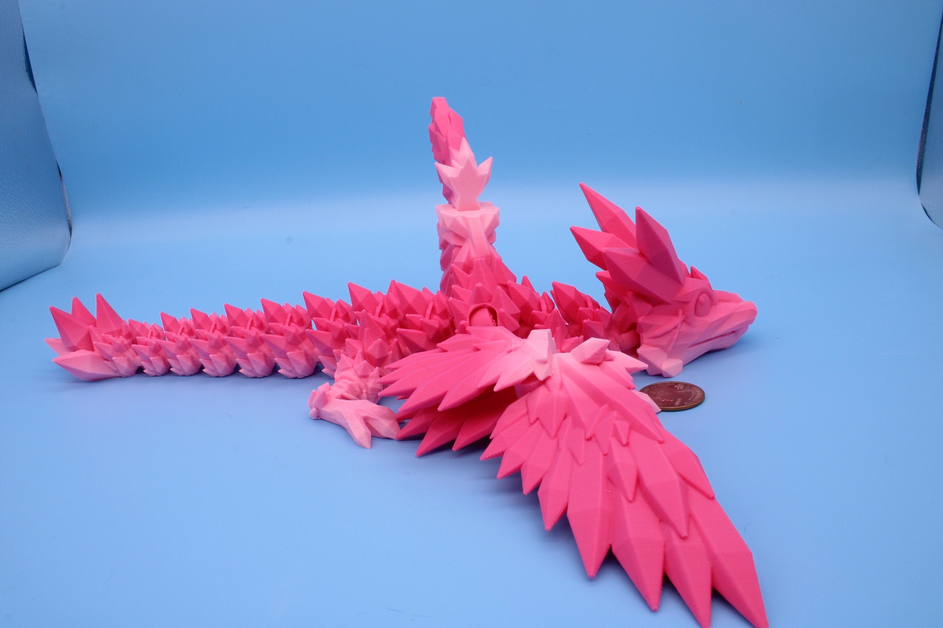 Valentine Day Pink Baby Crystal Winged Dragon | 3D printed articulating | Fidget Toy | Flexi Toy | 11.5 in. | Stress Relief | Dragon Gift.