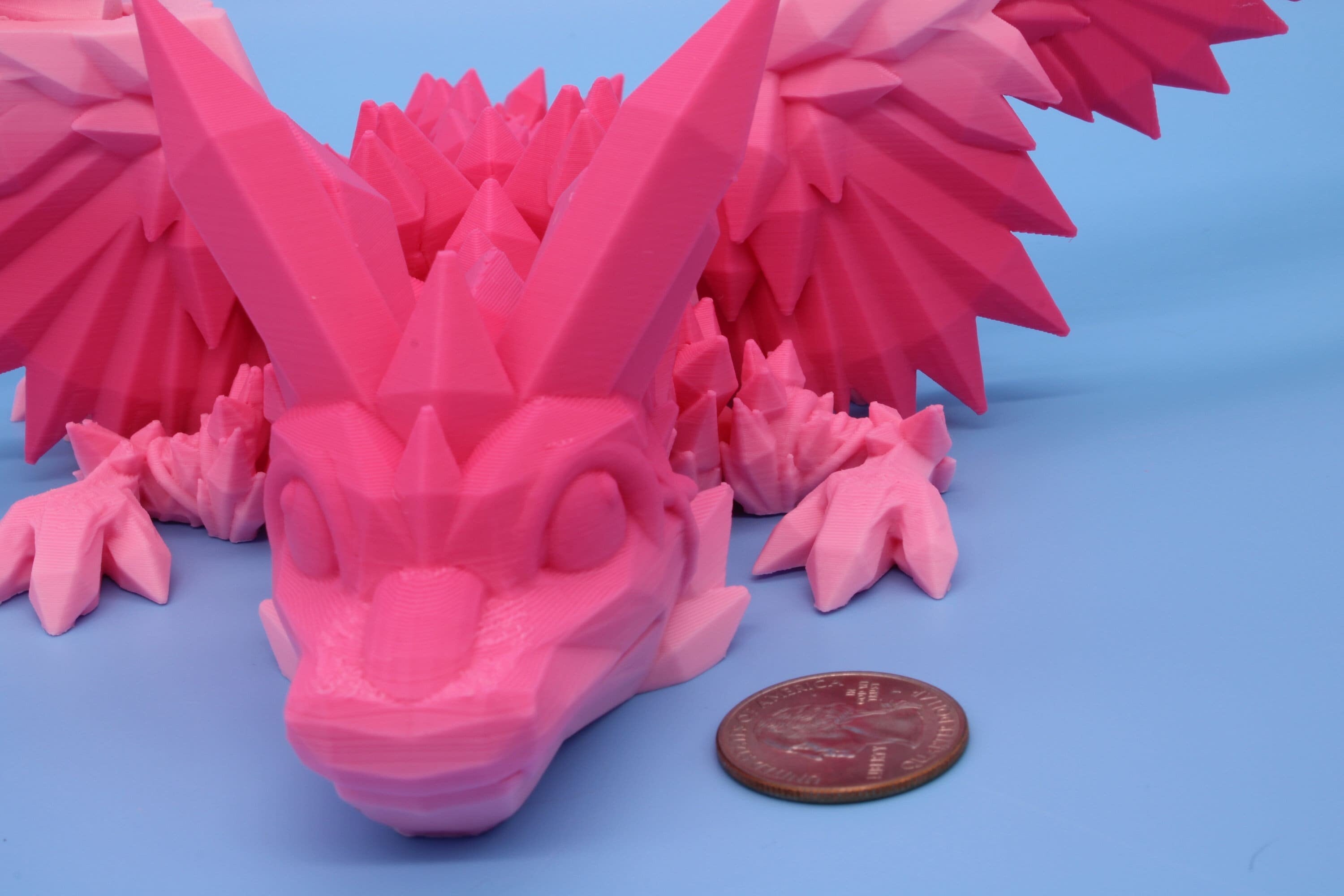 Valentine Day Pink Baby Crystal Winged Dragon | 3D printed articulating | Fidget Toy | Flexi Toy | 11.5 in. | Stress Relief | Dragon Gift.