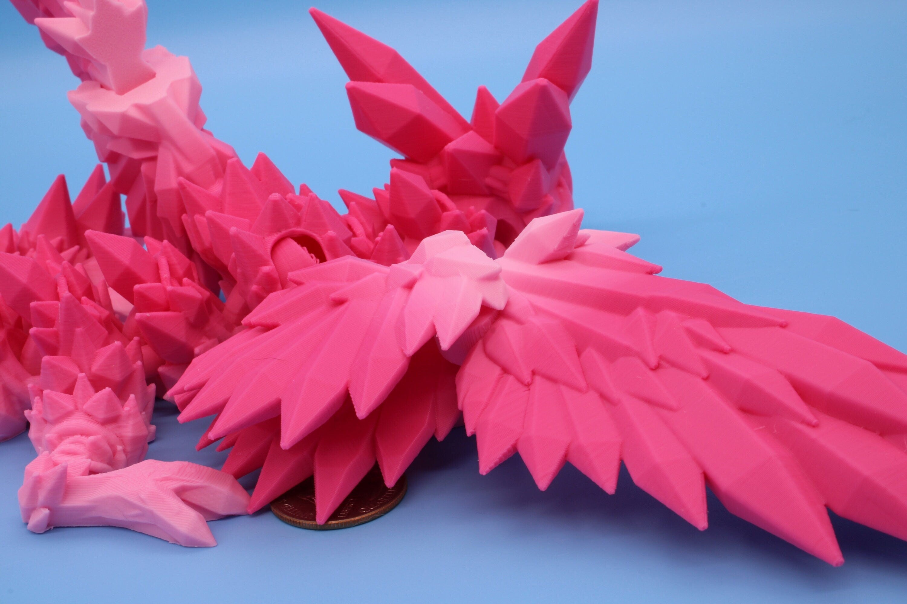 Valentine Day Pink Baby Crystal Winged Dragon | 3D printed articulating | Fidget Toy | Flexi Toy | 11.5 in. | Stress Relief | Dragon Gift.