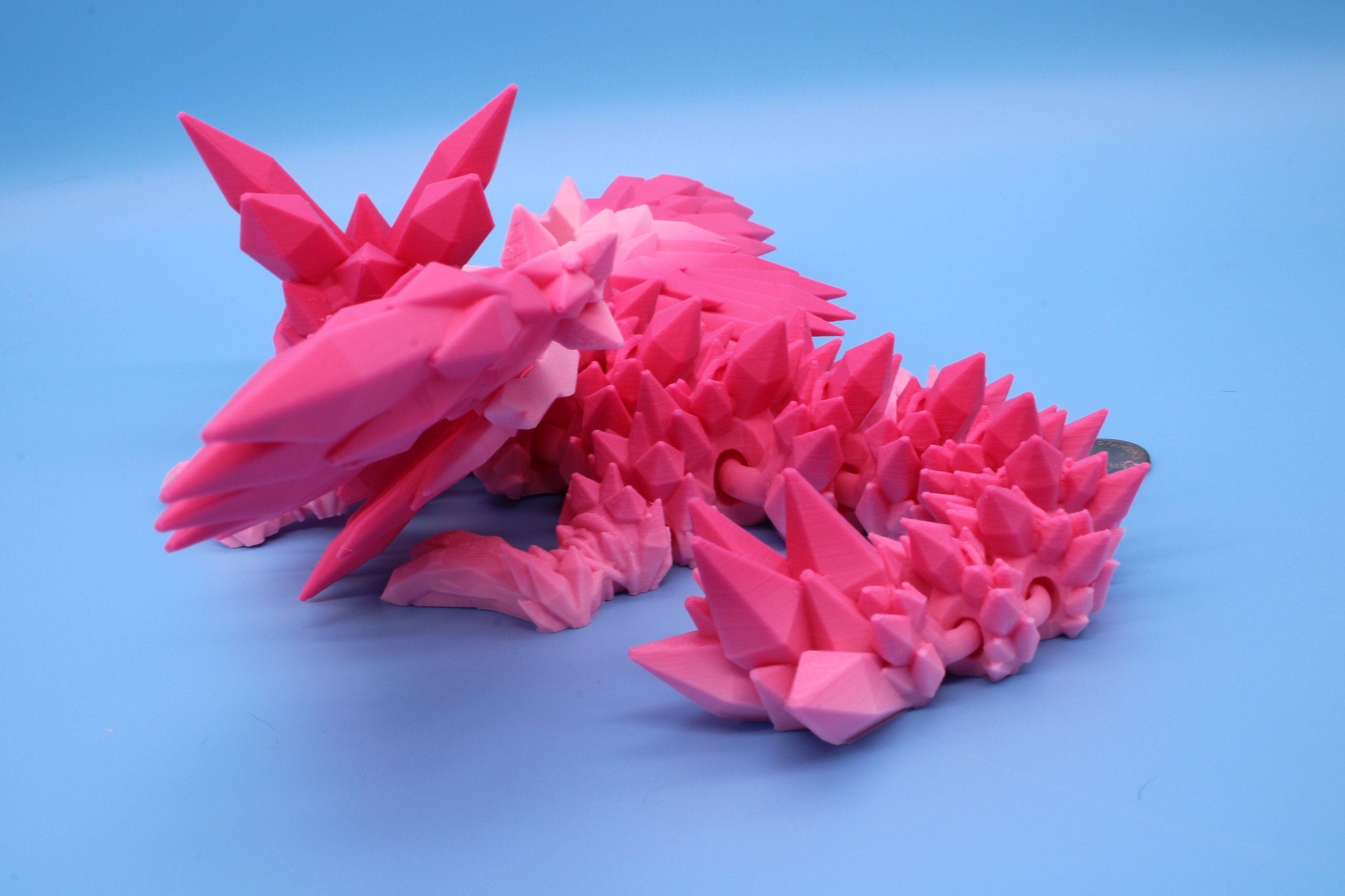 Valentine Day Pink Baby Crystal Winged Dragon | 3D printed articulating | Fidget Toy | Flexi Toy | 11.5 in. | Stress Relief | Dragon Gift.