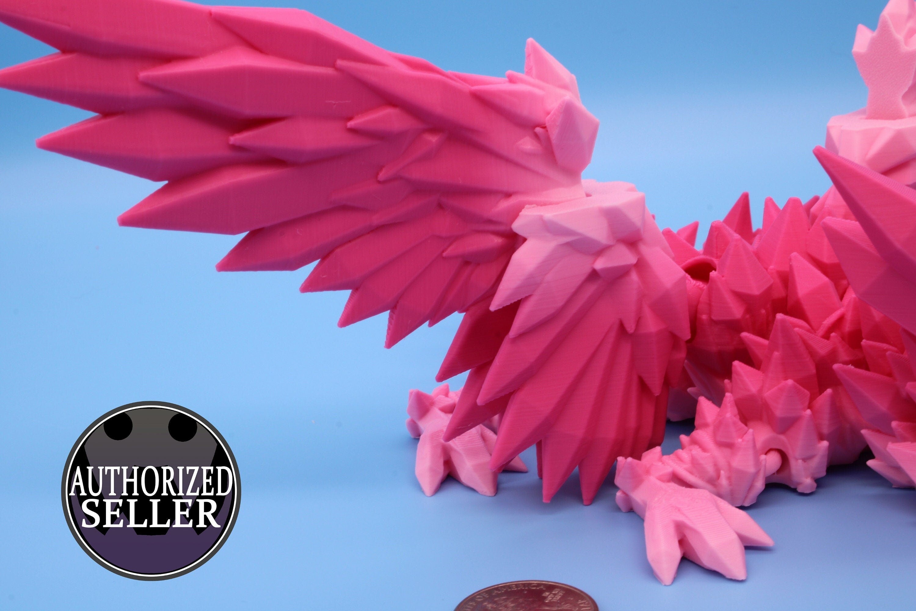 Valentine Day Pink Baby Crystal Winged Dragon | 3D printed articulating | Fidget Toy | Flexi Toy | 11.5 in. | Stress Relief | Dragon Gift.