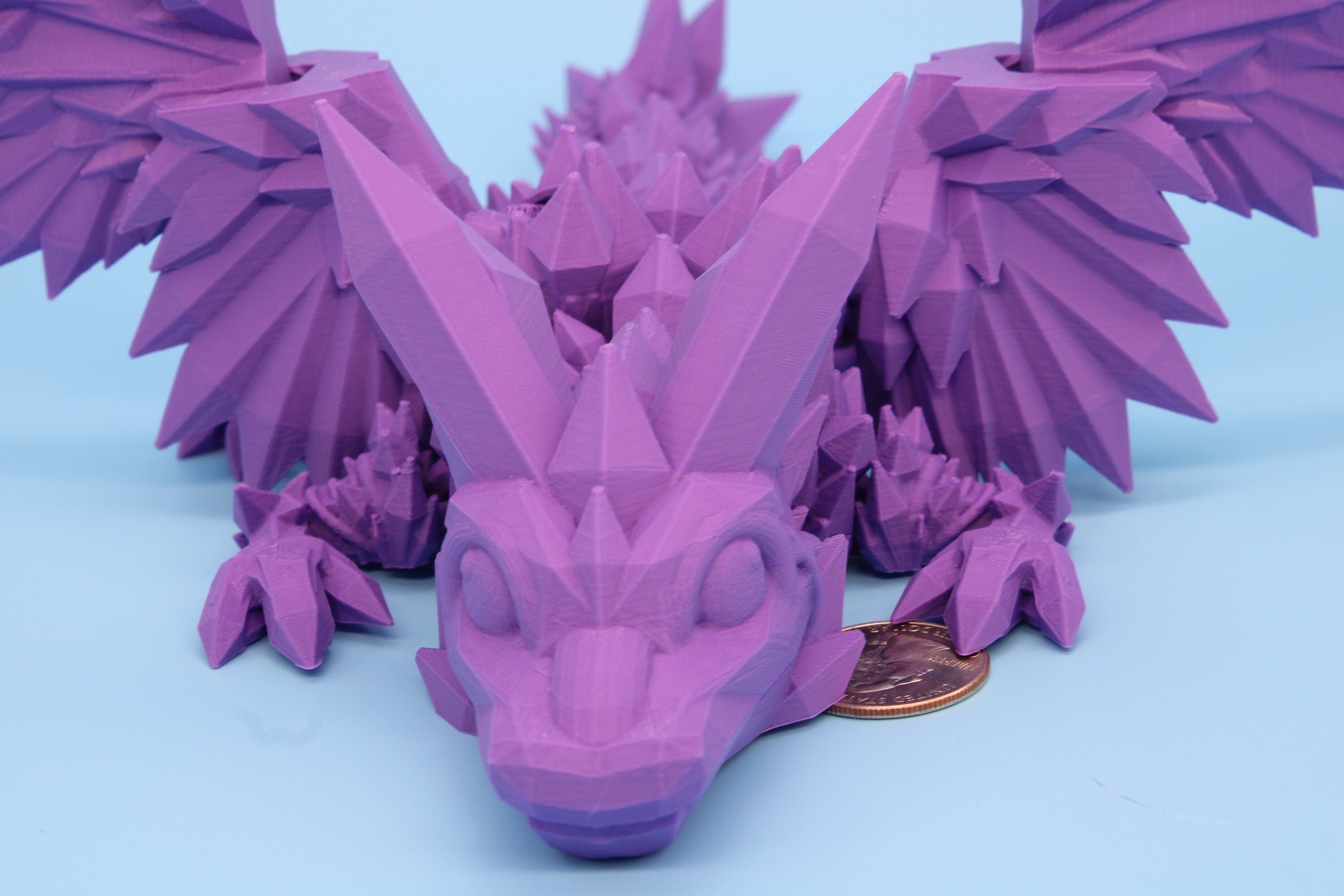 Purple Baby Crystal Winged Dragon. 3D printed articulating dragon Fidget, Flexi, Toy 11.5 in. Stress Relief, Gift.