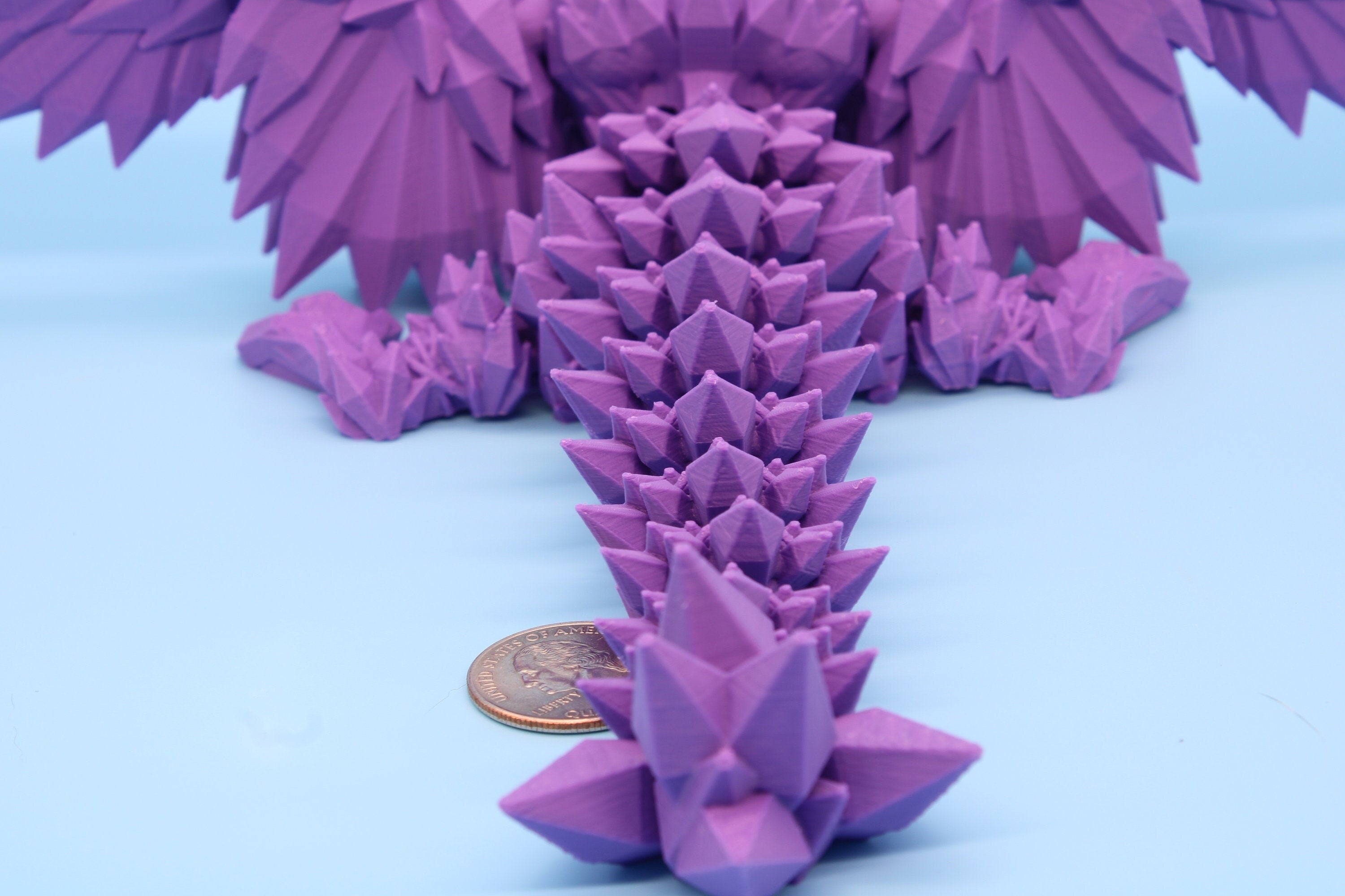 Purple Baby Crystal Winged Dragon. 3D printed articulating dragon Fidget, Flexi, Toy 11.5 in. Stress Relief, Gift.