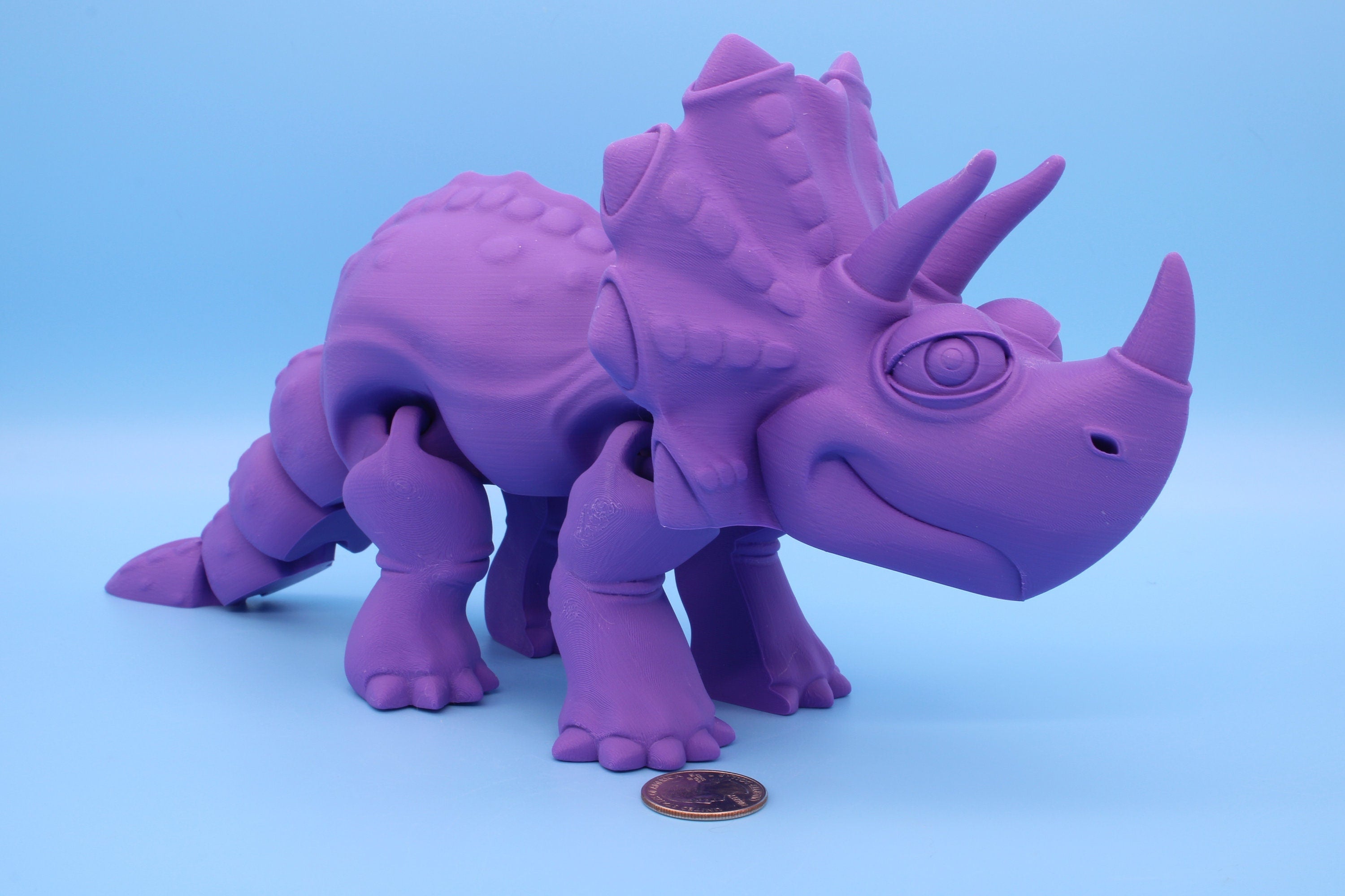 XL Cute Flexi White Triceratops. Unique 3D printed Triceratops. Great Articulating fidget toy, desk, sensory toy. 12 inch