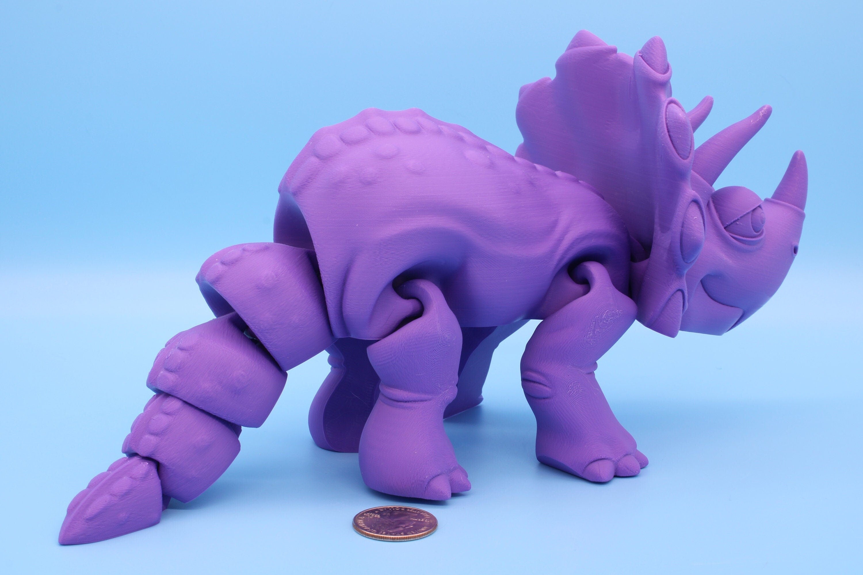XL Cute Flexi White Triceratops. Unique 3D printed Triceratops. Great Articulating fidget toy, desk, sensory toy. 12 inch