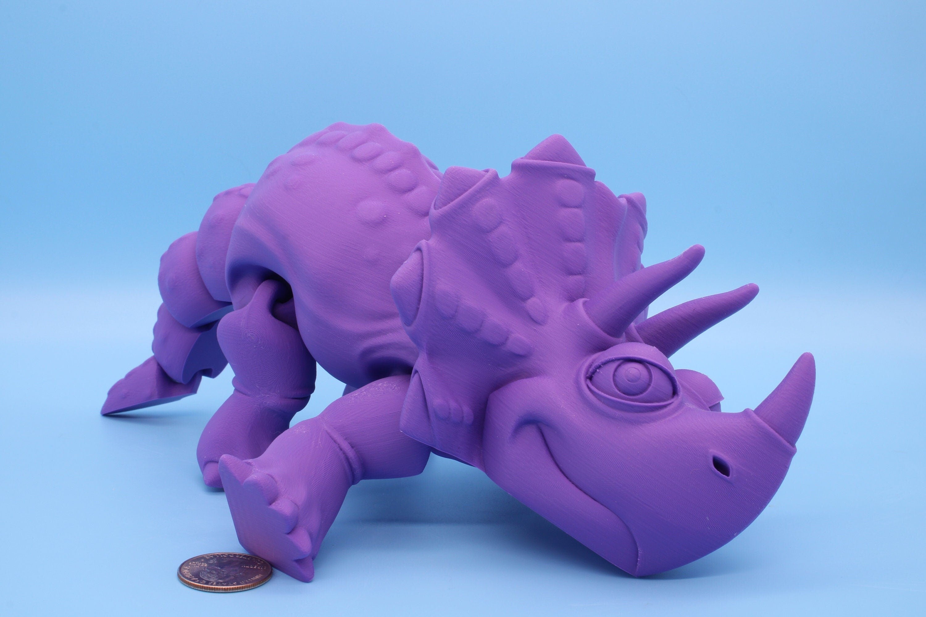 XL Cute Flexi White Triceratops. Unique 3D printed Triceratops. Great Articulating fidget toy, desk, sensory toy. 12 inch
