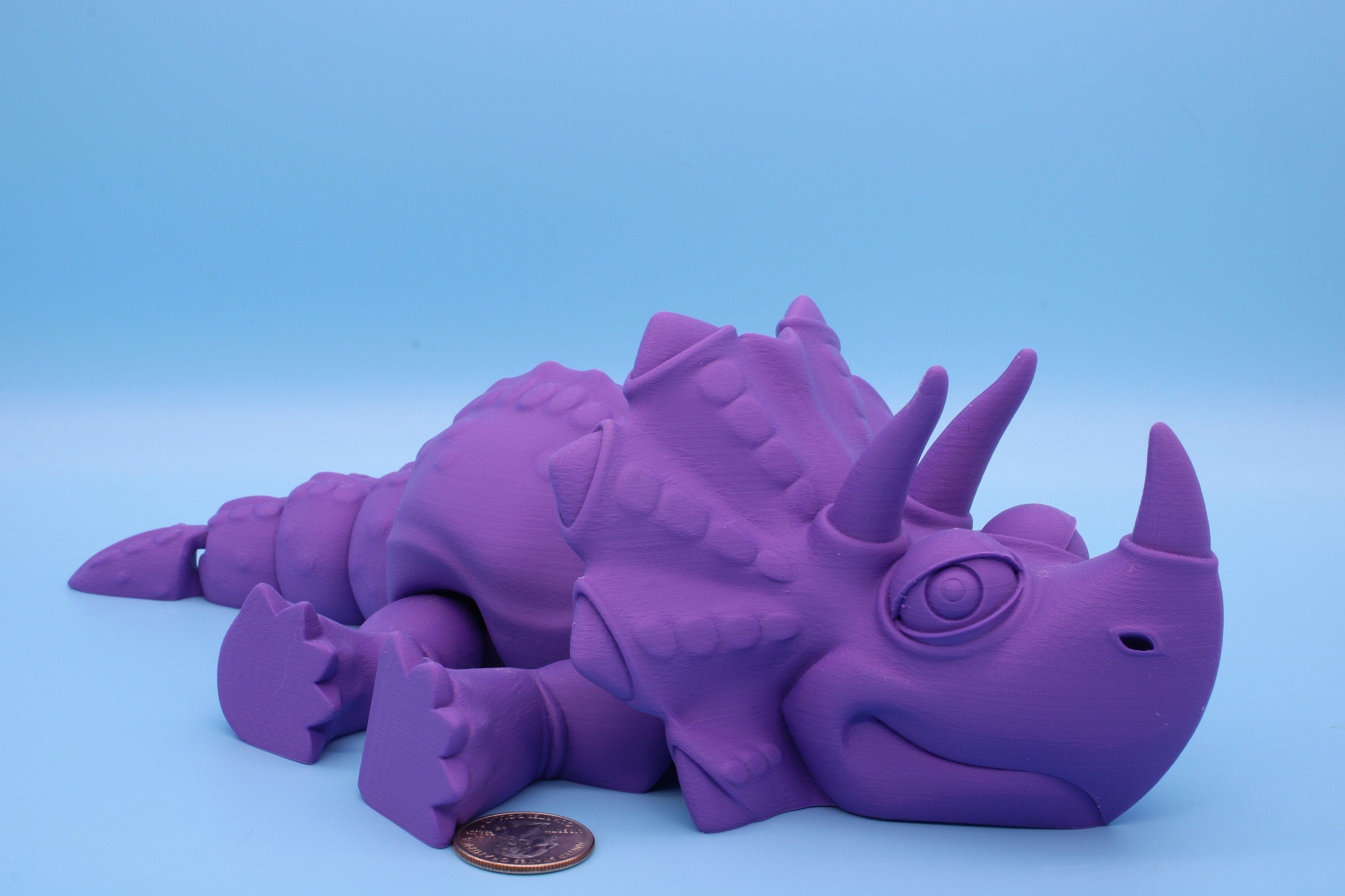 XL Cute Flexi White Triceratops. Unique 3D printed Triceratops. Great Articulating fidget toy, desk, sensory toy. 12 inch