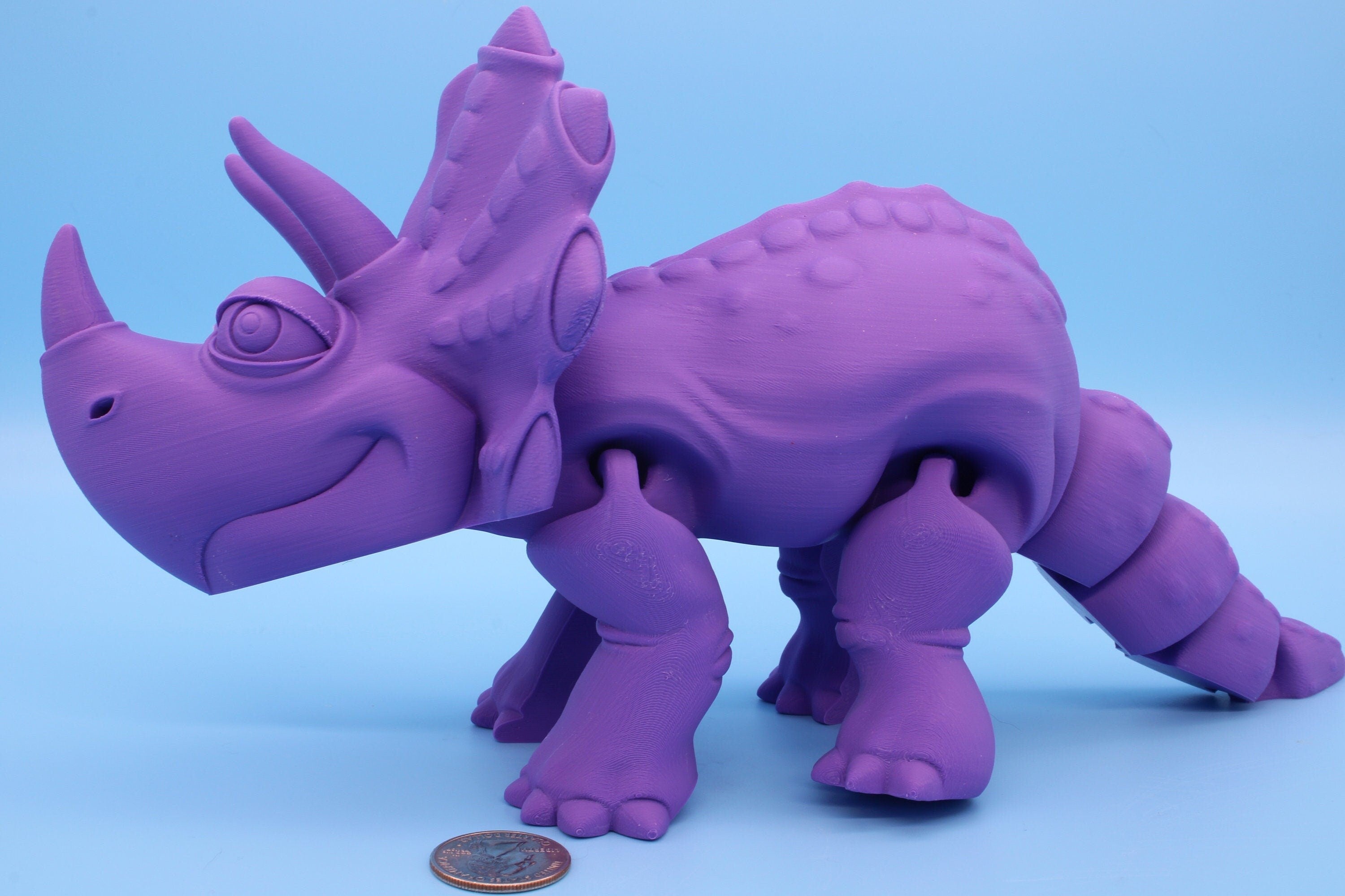 XL Cute Flexi White Triceratops. Unique 3D printed Triceratops. Great Articulating fidget toy, desk, sensory toy. 12 inch