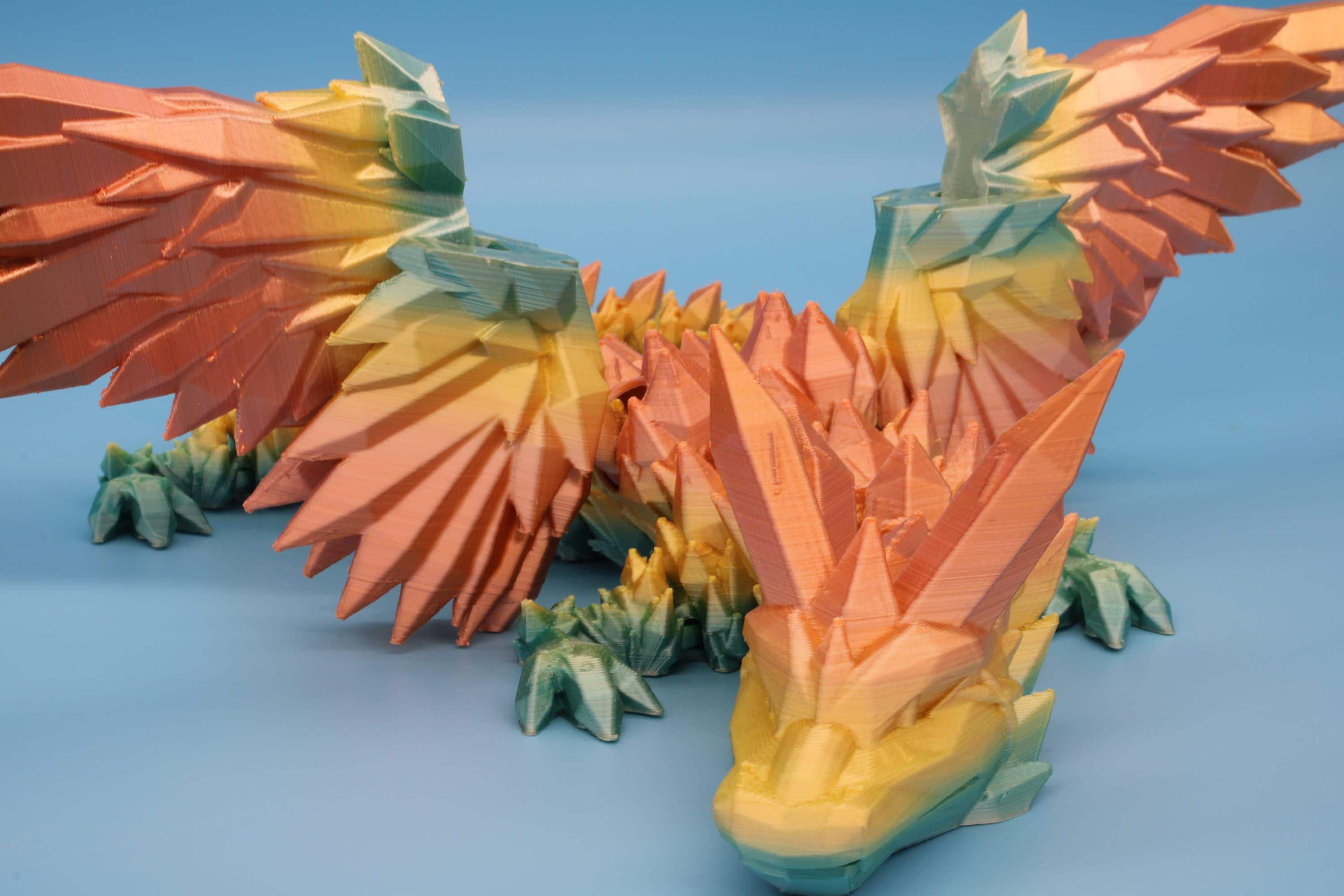 Rainbow Crystal Winged Dragon. Crystal Wing Dragon 3D printed articulating dragon. flexi Toy, 18 in. Stress Relief, Gift.