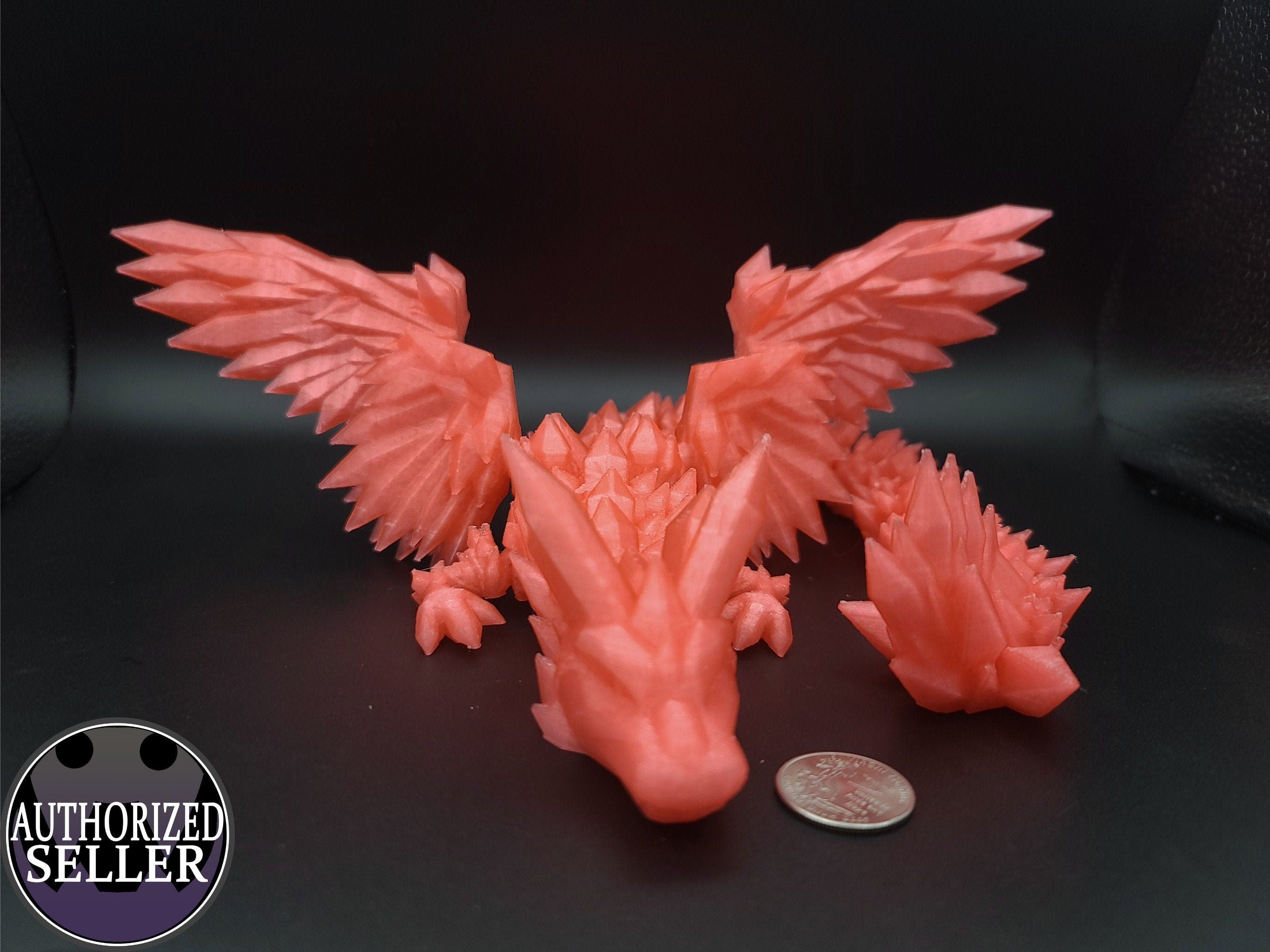 Watermelon Red Crystal Winged Dragon. Crystal Winged Dragon 3D printed articulating dragon Fidget, Flexi, Toy 18 in. Stress Relief, Gift.
