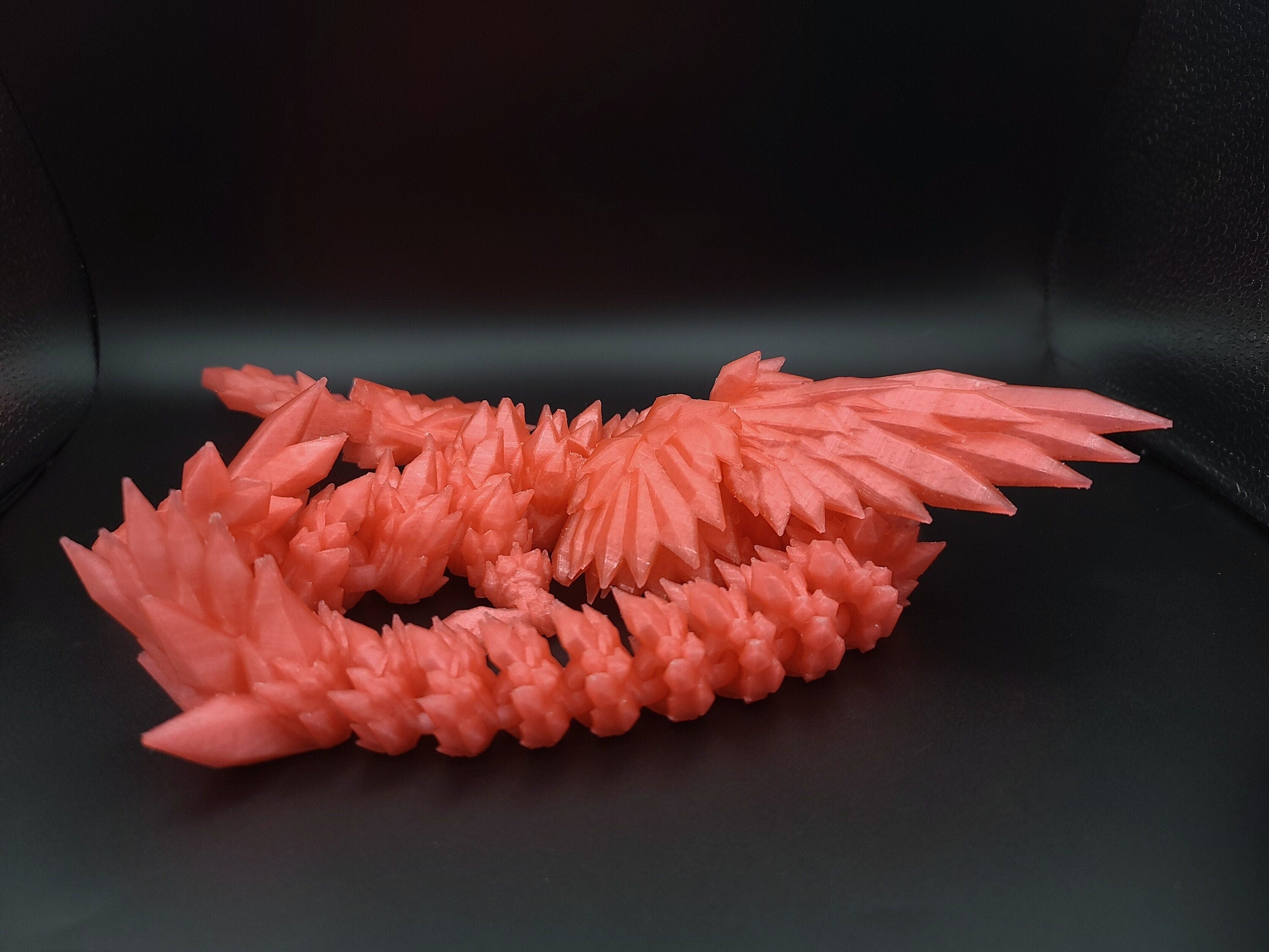 Watermelon Red Crystal Winged Dragon. Crystal Winged Dragon 3D printed articulating dragon Fidget, Flexi, Toy 18 in. Stress Relief, Gift.