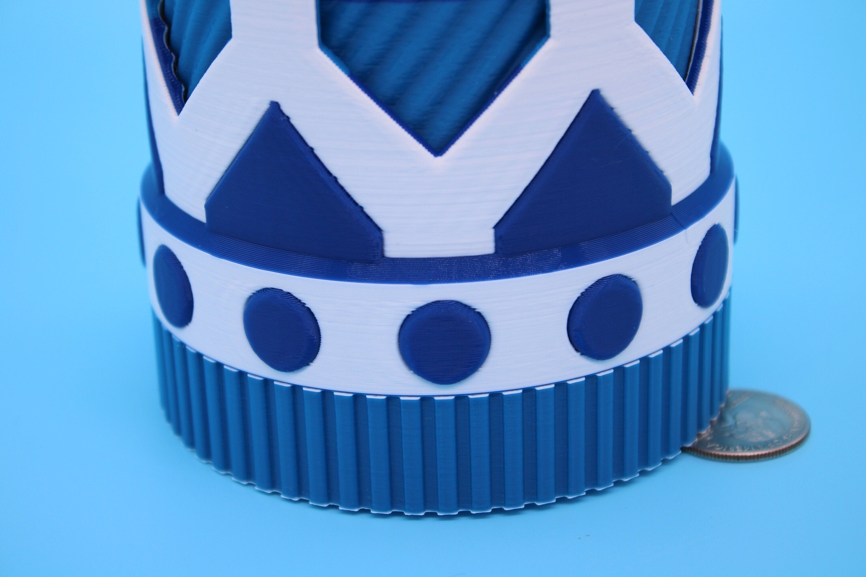 Twist to lock storage container. Multi Blue and White. 3D Printed. Stash your favorite trinkets, cash, and more., Looks Amazing on display.